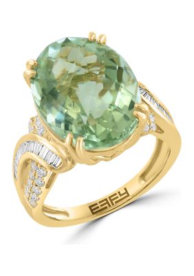 Effy® 3/8 ct. t.w. Diamond and Green Amethyst Ring in 14K Yellow Gold ...