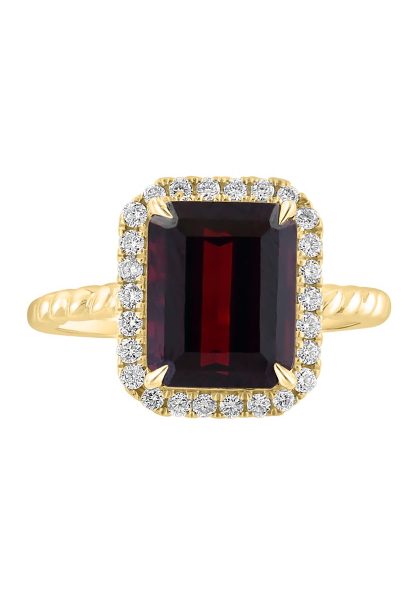 1/4 ct. t.w. Diamond and Garnet Ring in 14K Yellow Gold