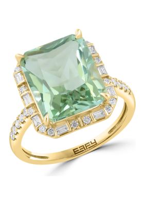 Effy Diamond And Green Amethyst Ring In 14K Yellow Gold