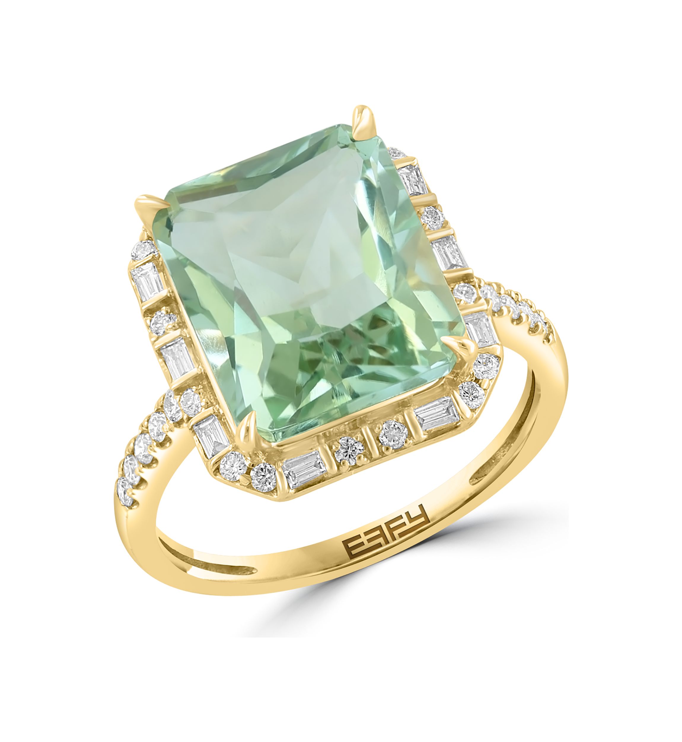Diamond and Green Amethyst Ring in 14K Yellow Gold