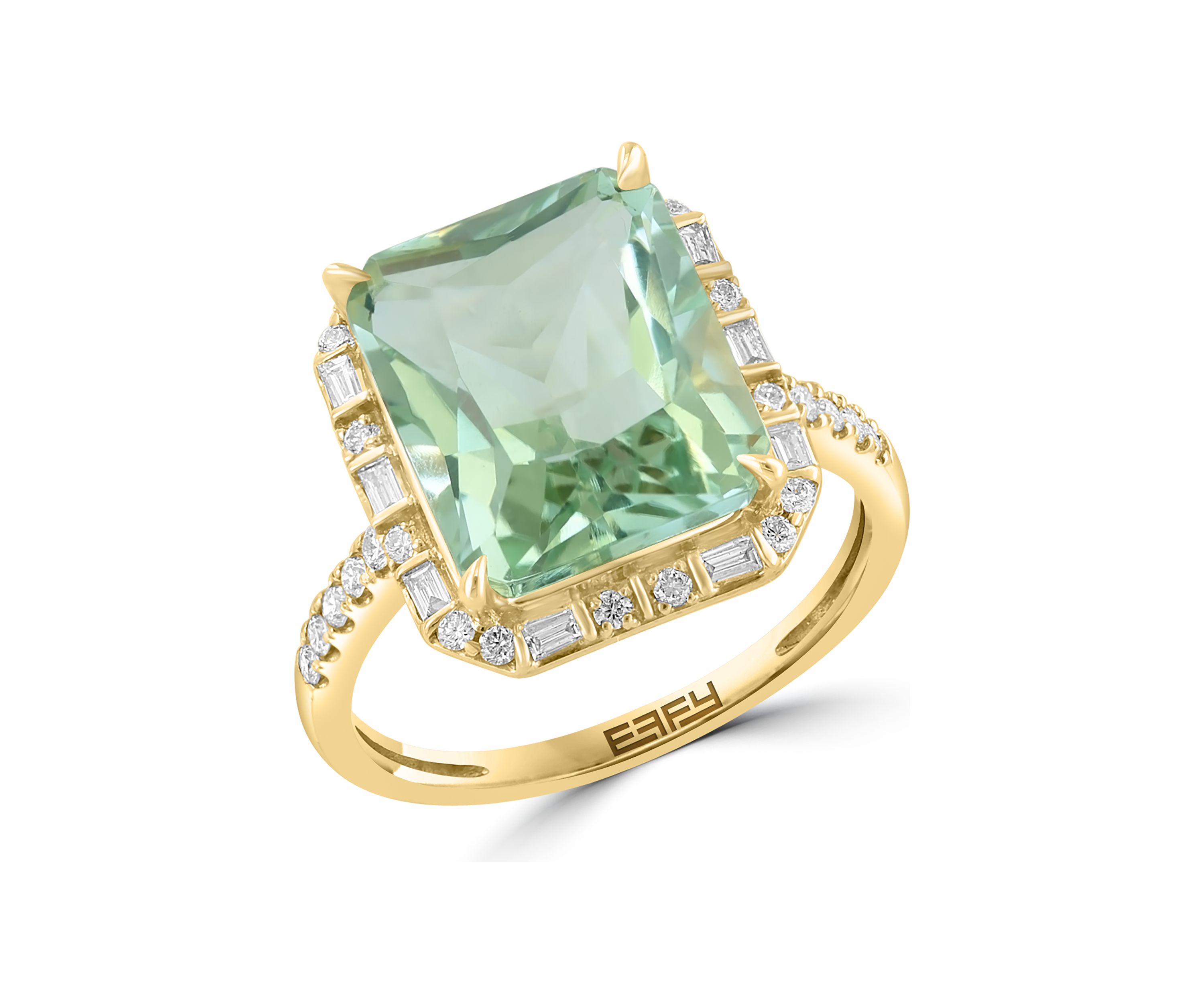 Diamond and Green Amethyst Ring in 14K Yellow Gold