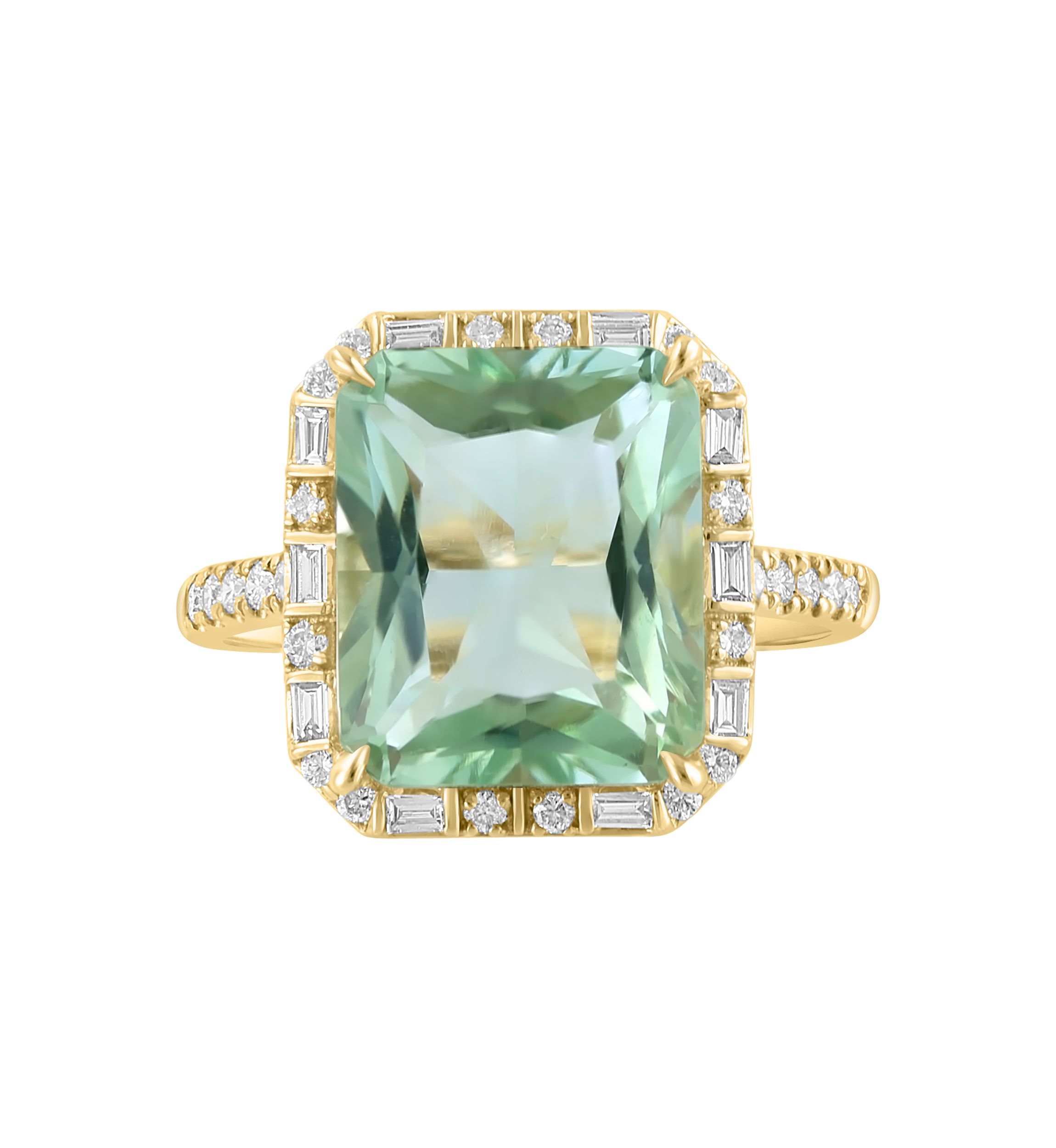 Diamond and Green Amethyst Ring in 14K Yellow Gold