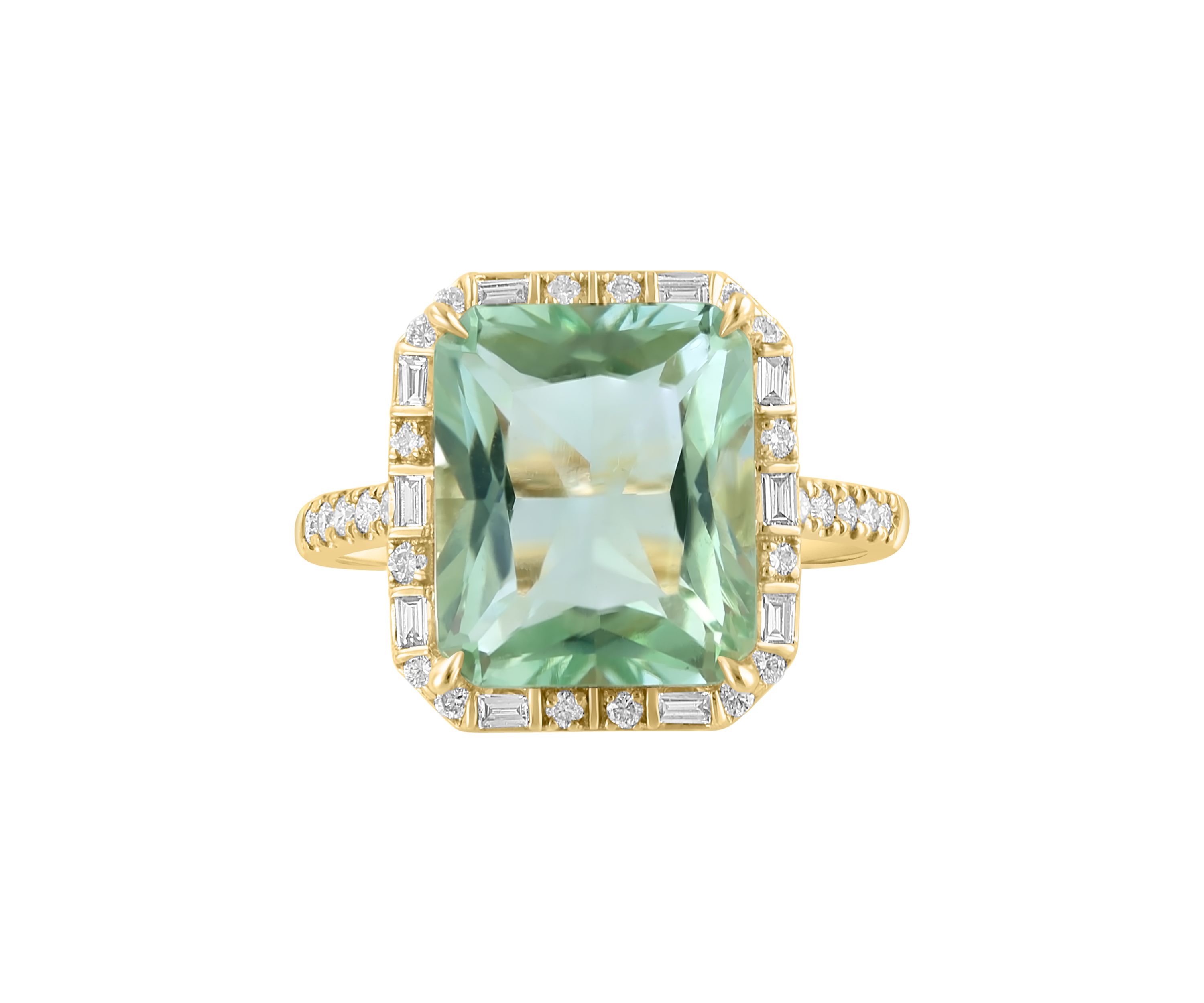 Diamond and Green Amethyst Ring in 14K Yellow Gold