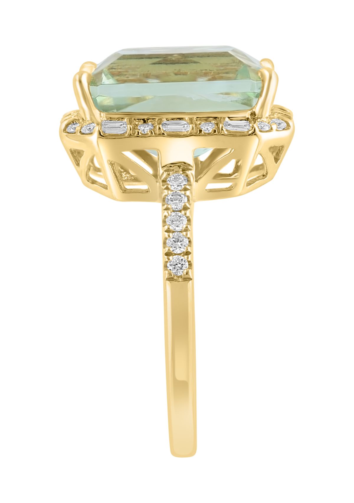 Diamond and Green Amethyst Ring in 14K Yellow Gold