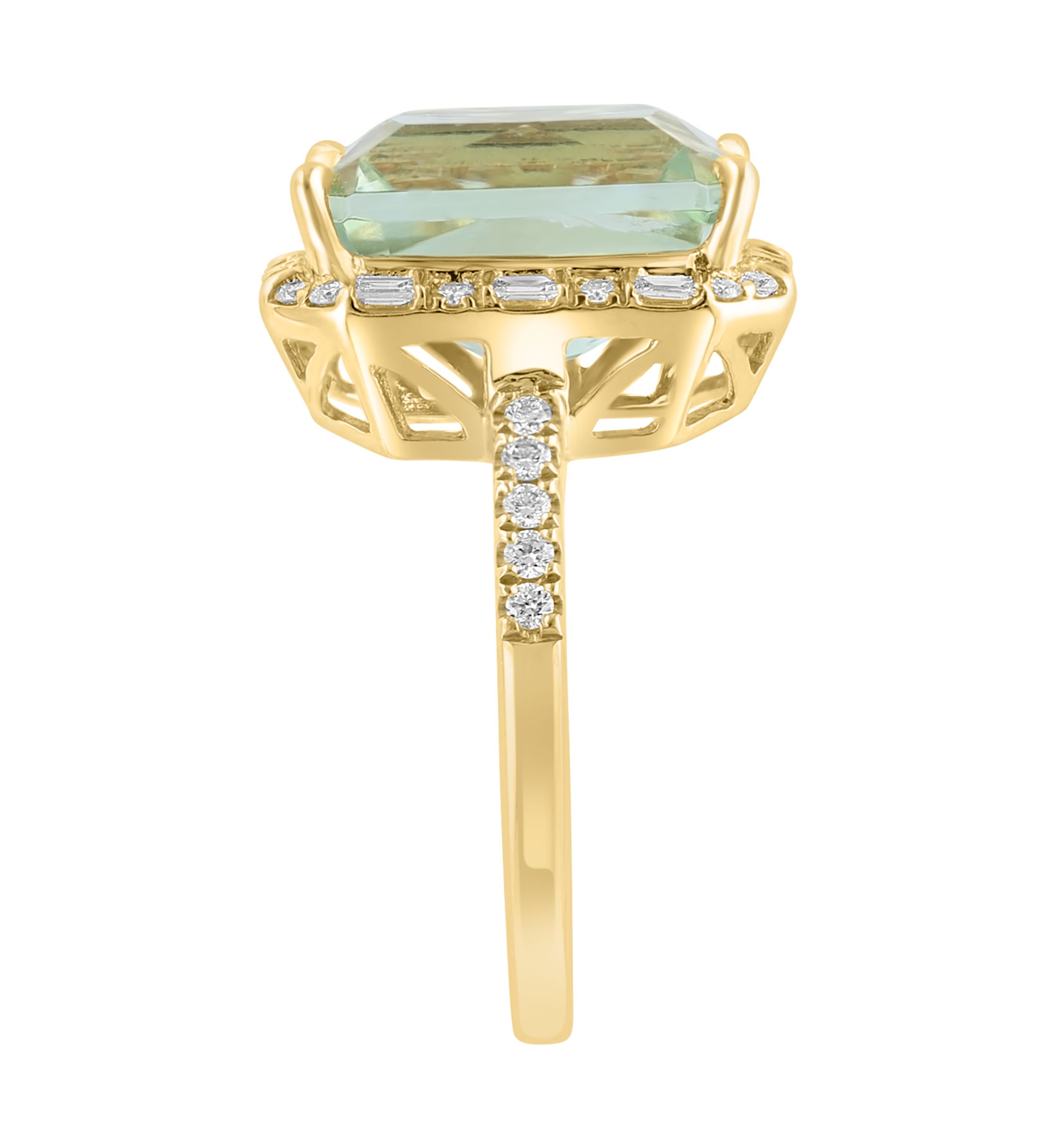 Diamond and Green Amethyst Ring in 14K Yellow Gold