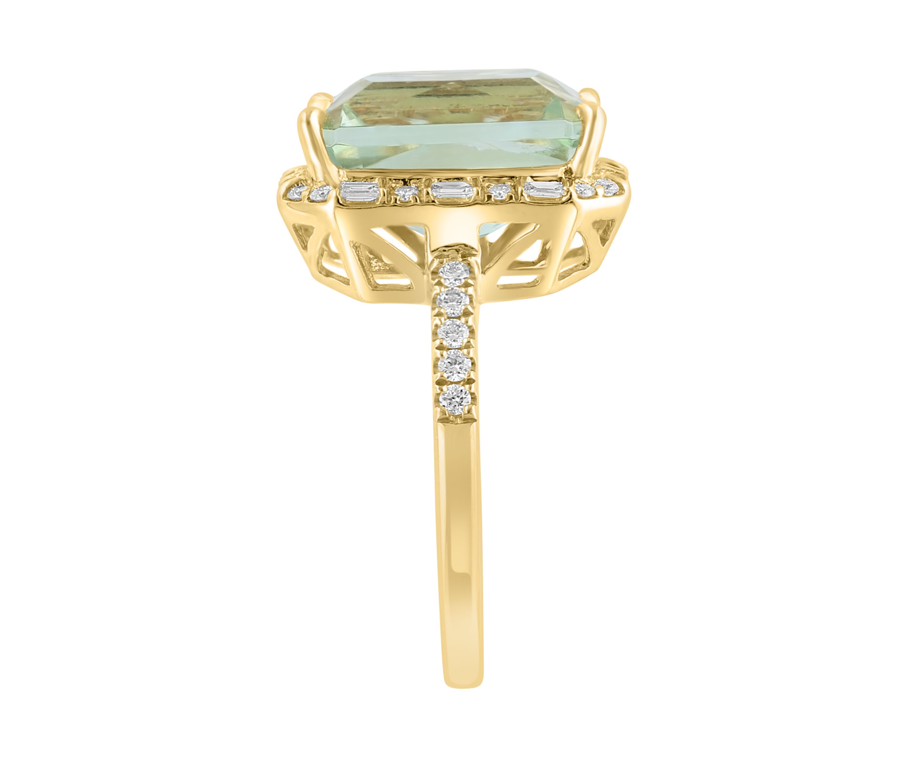 Diamond and Green Amethyst Ring in 14K Yellow Gold