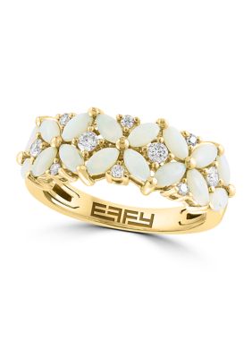 Effy 1/5 Ct. T.w. Diamond, Opal Ring In 14K Yellow Gold