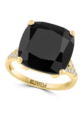 Effy 1/5 Ct. T.w. Diamond And Onyx Ring In 14K Yellow Gold
