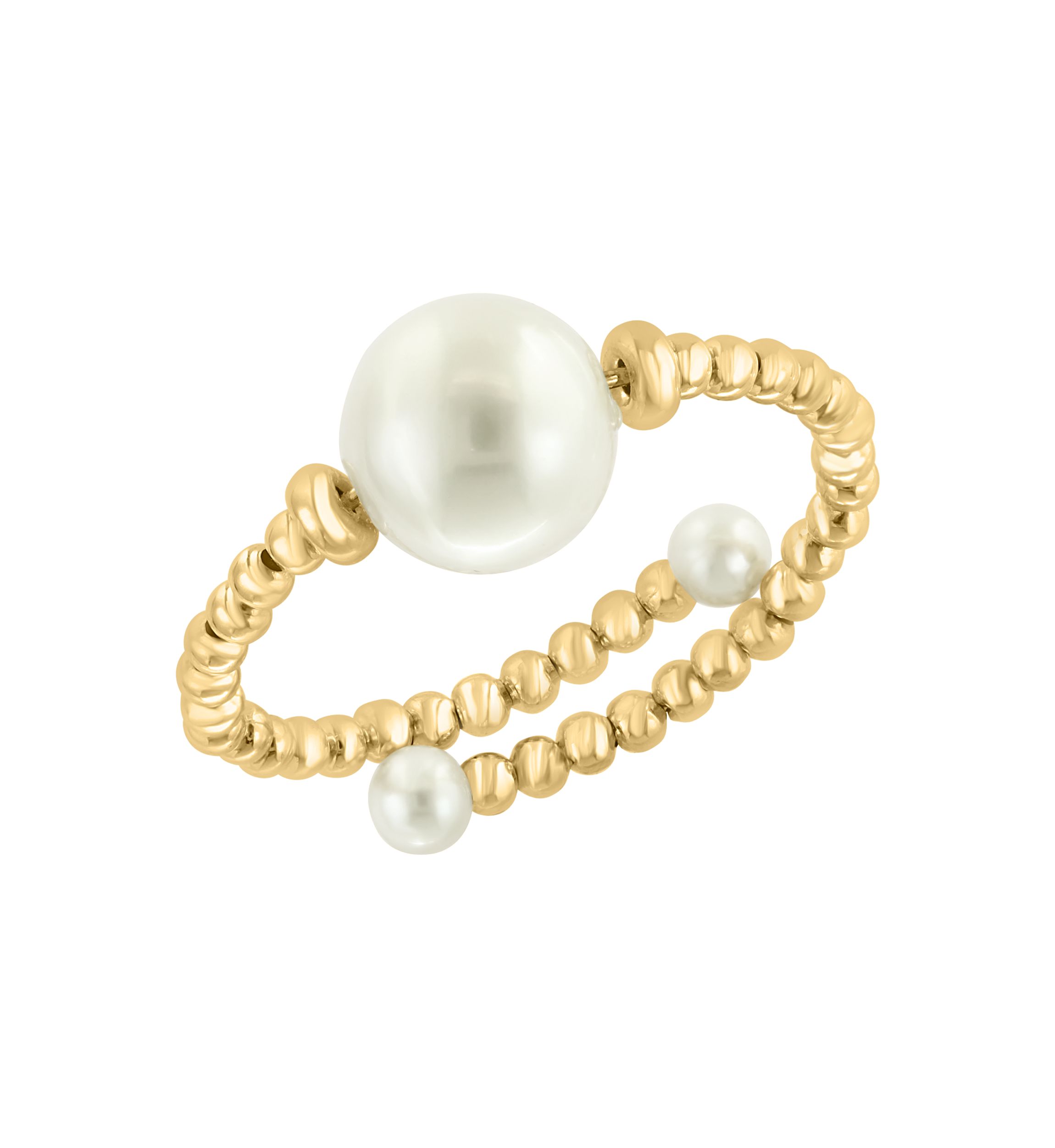 Freshwater Pearl Beaded Ring with Flexible Band in 14K Yellow Gold