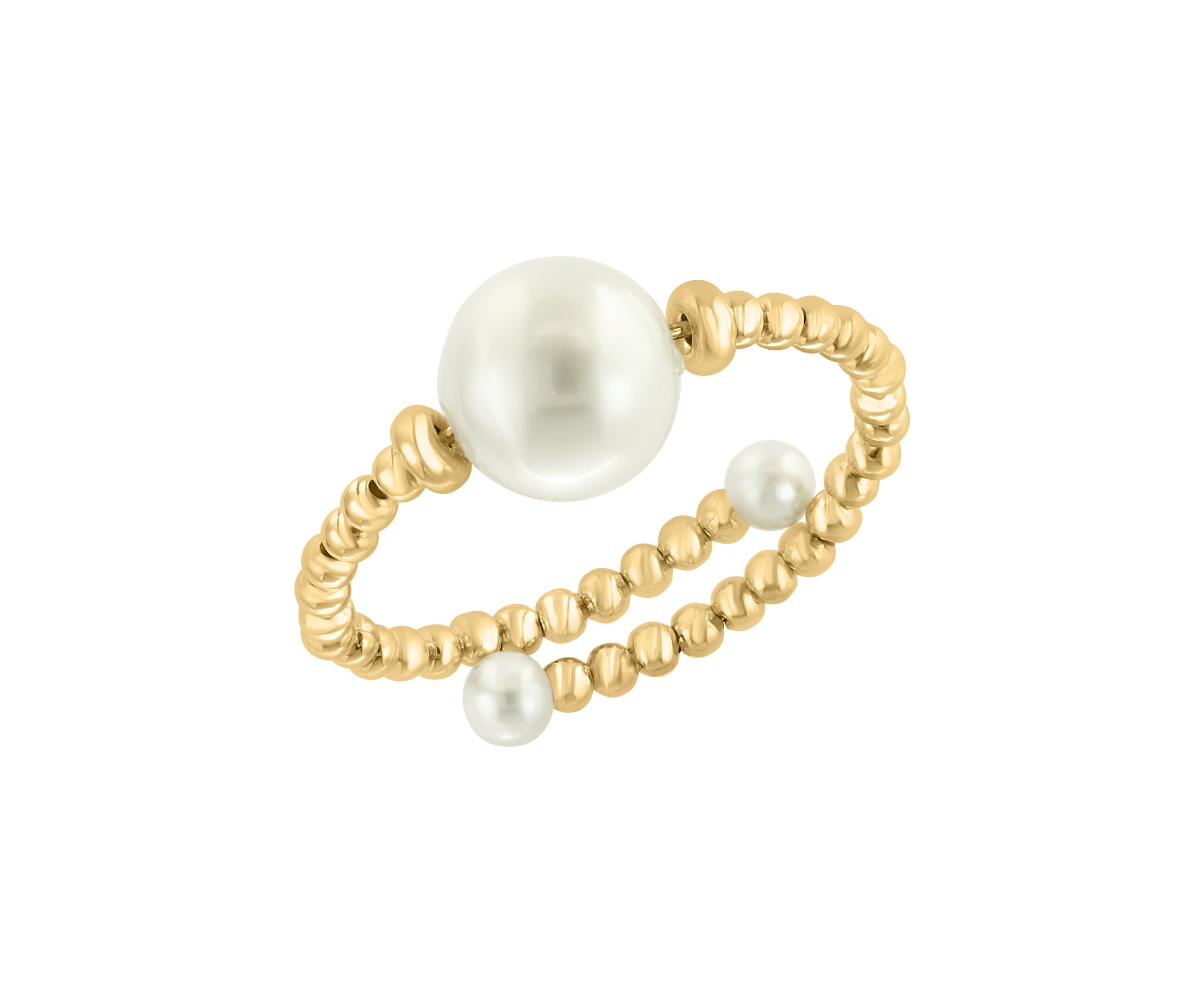Freshwater Pearl Beaded Ring with Flexible Band in 14K Yellow Gold