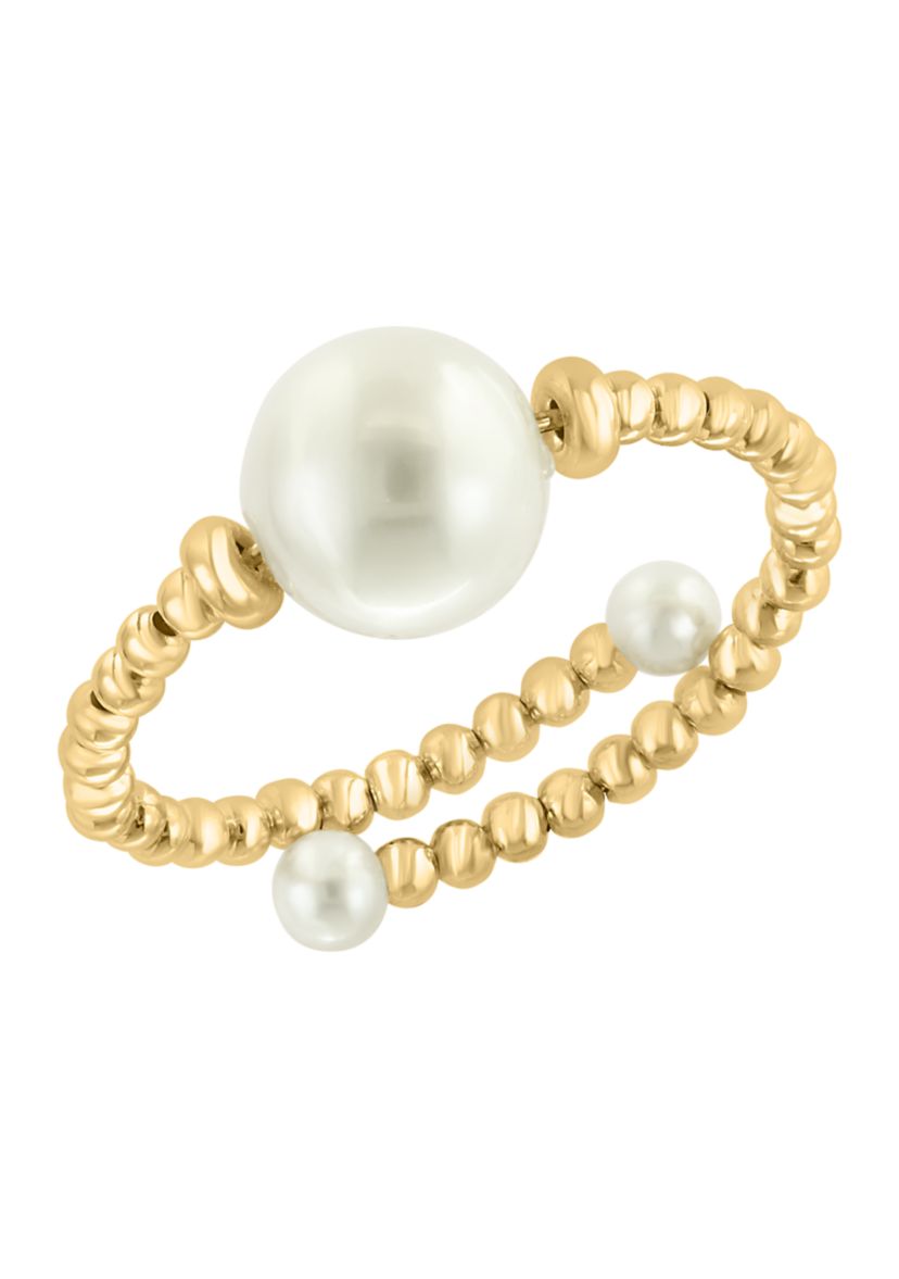 Freshwater Pearl Beaded Ring with Flexible Band in 14K Yellow Gold