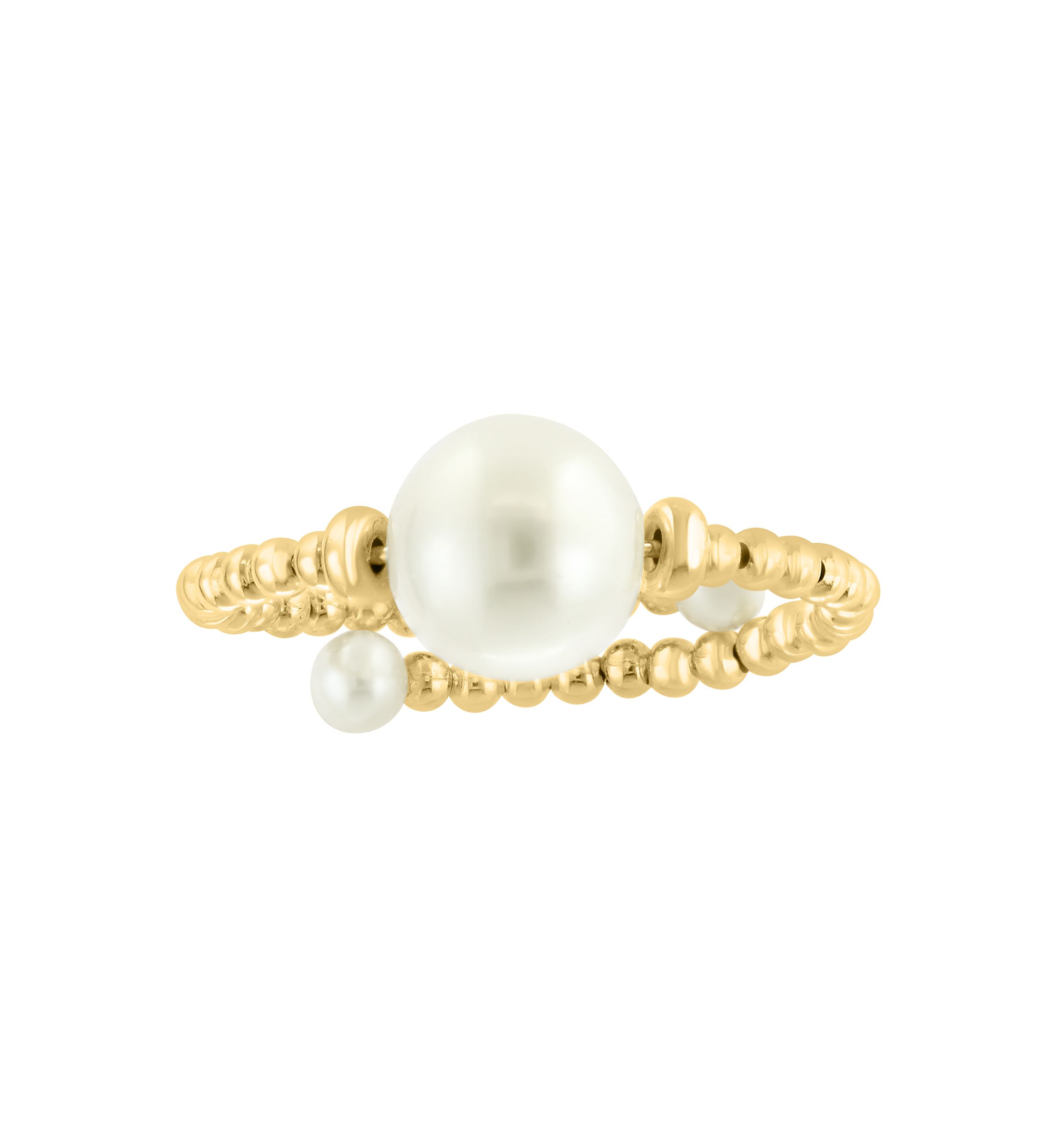 Freshwater Pearl Beaded Ring with Flexible Band in 14K Yellow Gold