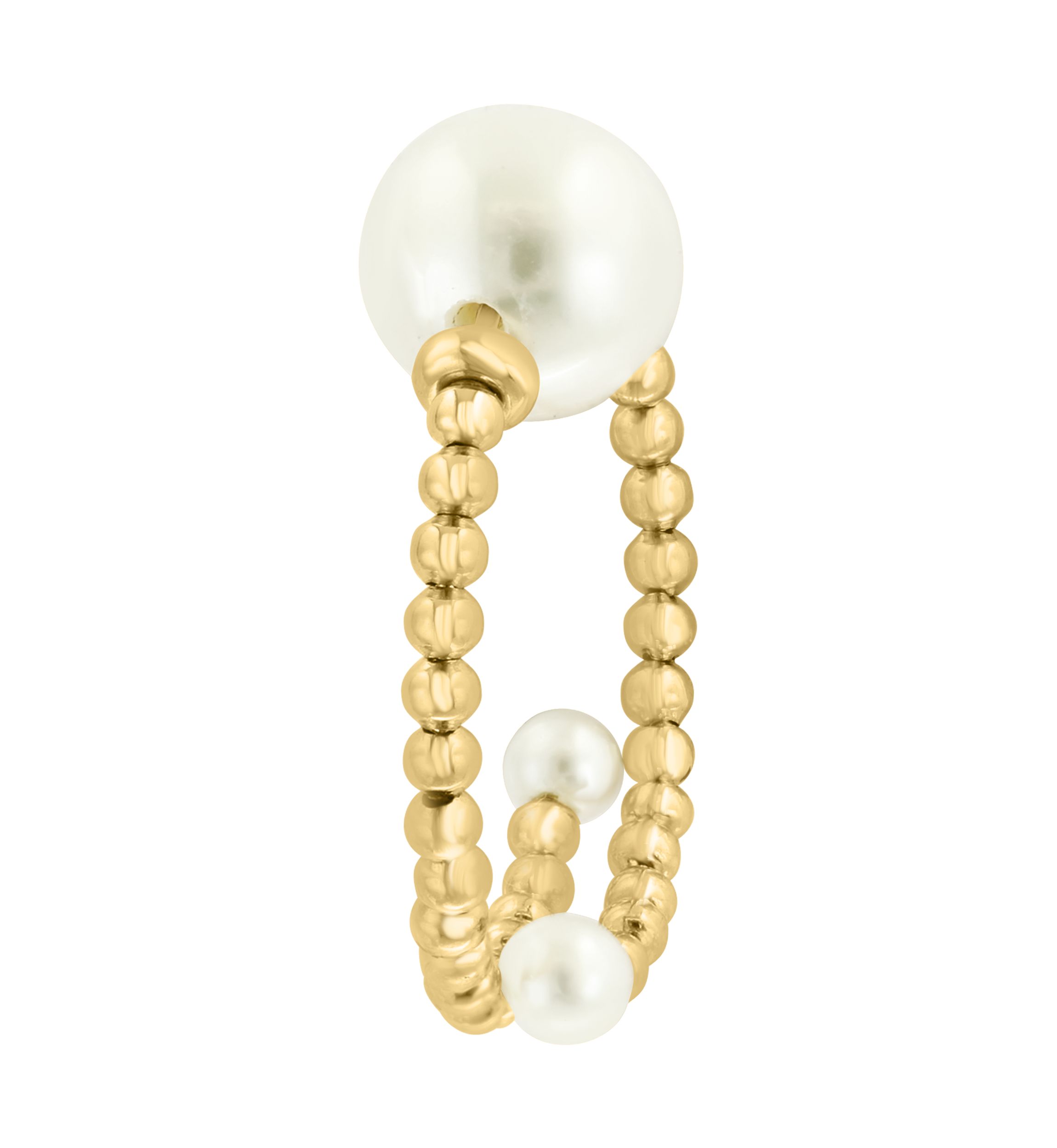 Freshwater Pearl Beaded Ring with Flexible Band in 14K Yellow Gold