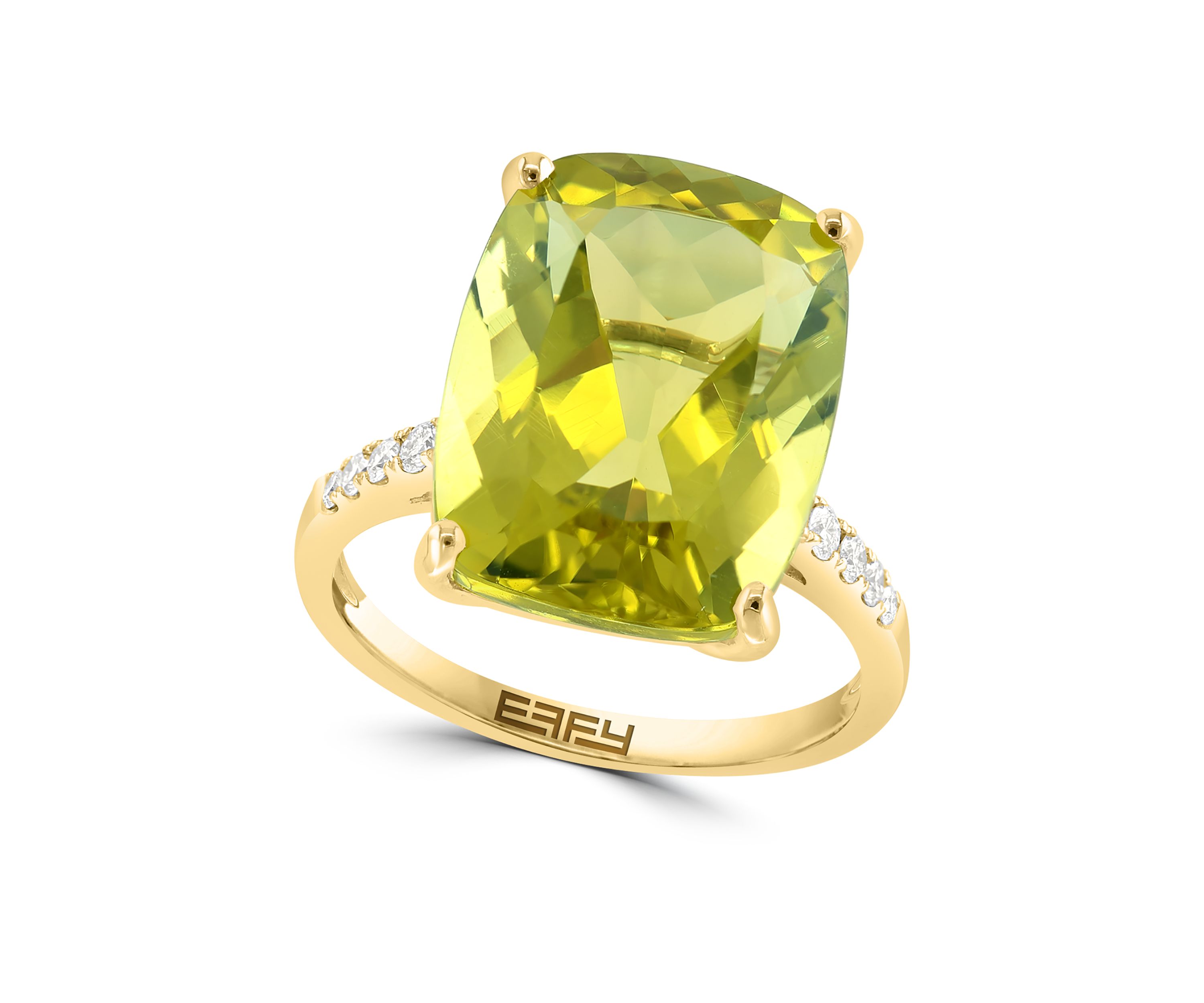 1/5 ct. t.w. Diamond and Lemon Quartz Ring in 14K Yellow Gold