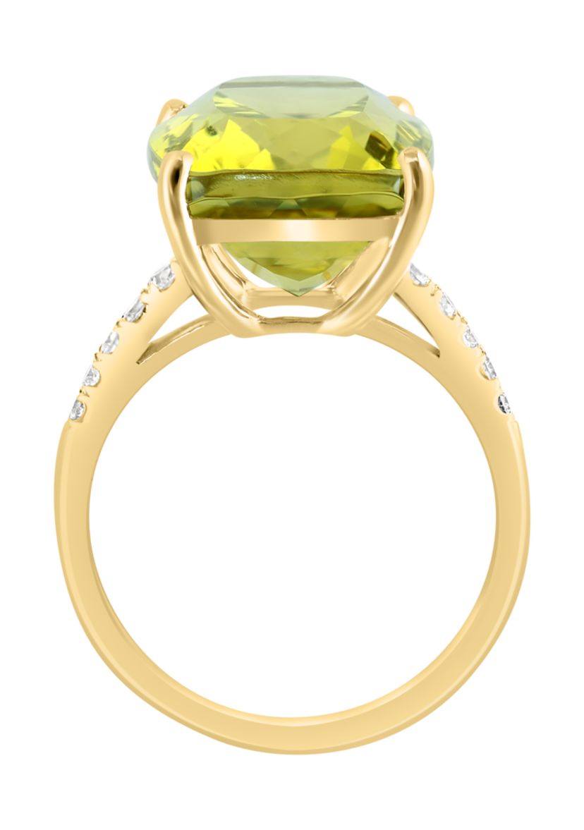 1/5 ct. t.w. Diamond and Lemon Quartz Ring in 14K Yellow Gold