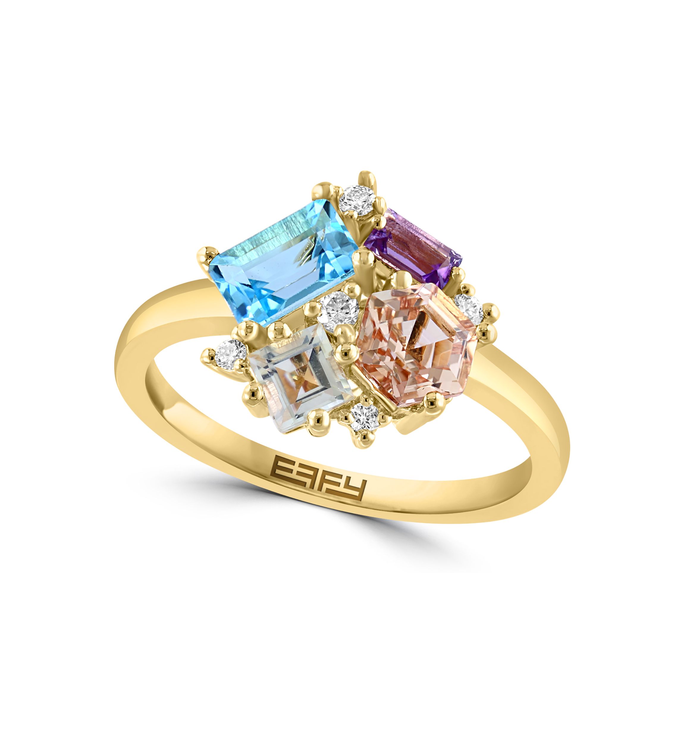 Diamond, Amethyst, Green Amethyst, Blue Topaz and Morganite Ring in 14K Yellow Gold