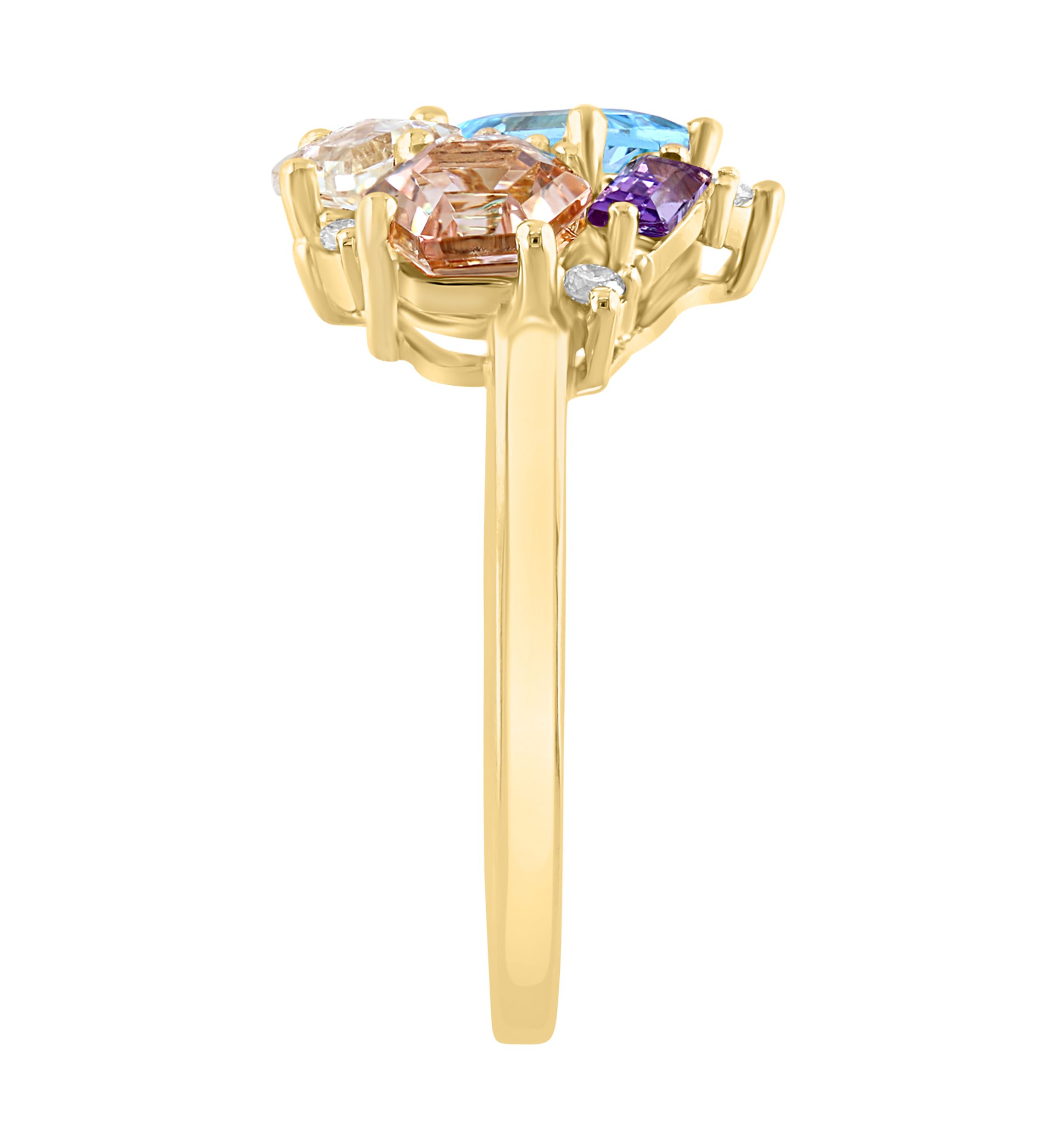 Diamond, Amethyst, Green Amethyst, Blue Topaz and Morganite Ring in 14K Yellow Gold