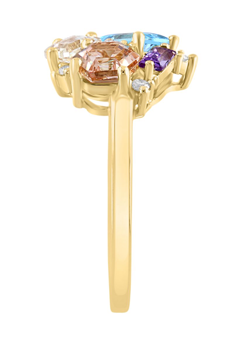 Diamond, Amethyst, Green Amethyst, Blue Topaz and Morganite Ring in 14K Yellow Gold