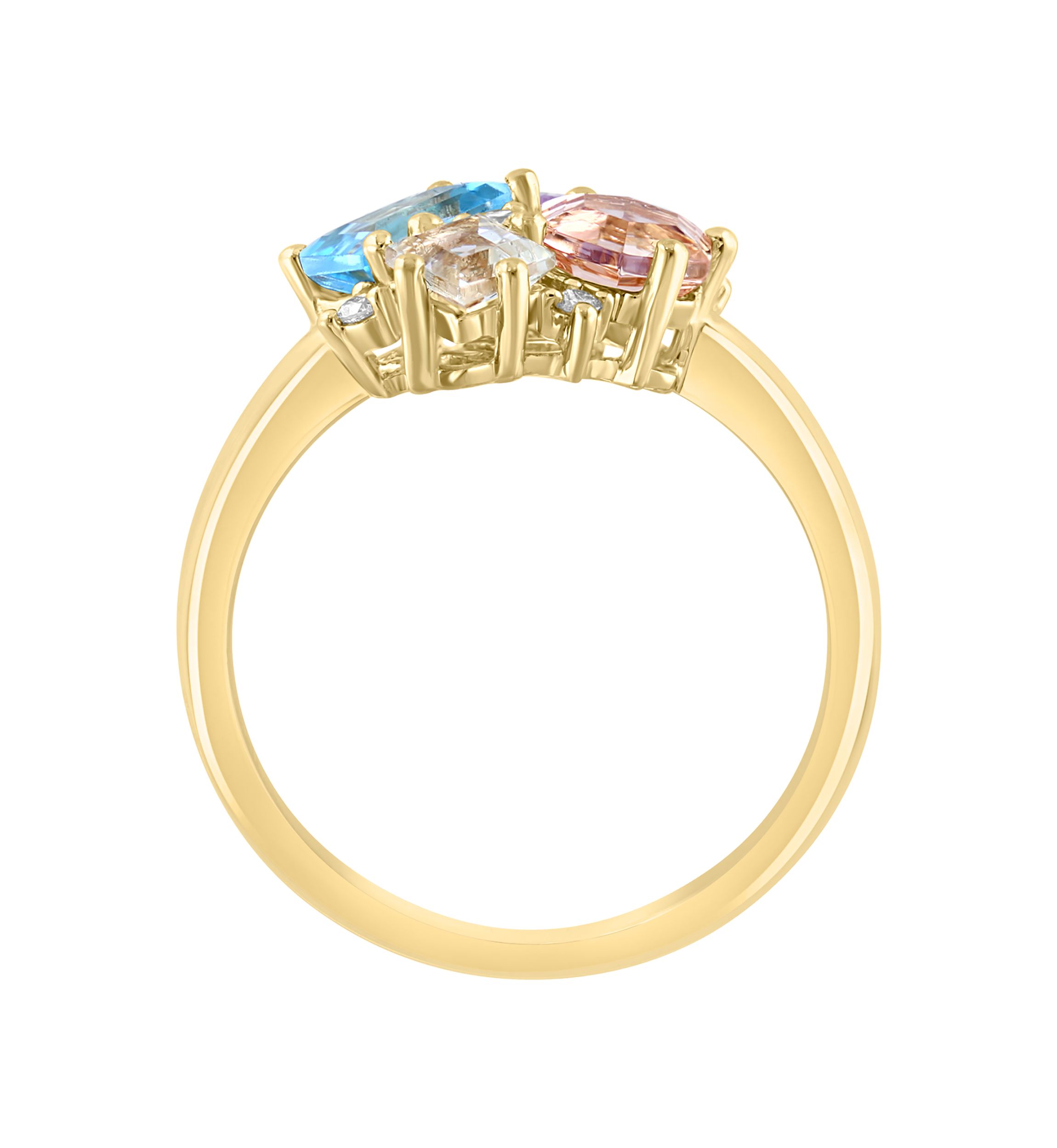 Diamond, Amethyst, Green Amethyst, Blue Topaz and Morganite Ring in 14K Yellow Gold