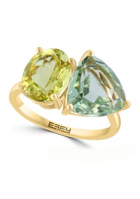 Effy Green Amethyst And Lemon Quartz Two Stone Ring In 14K Yellow Gold, 7 -  0617892842696