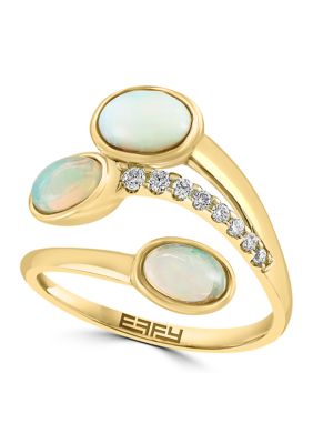 Effy 1/10 Ct. T.w. Diamond, Opal Ring In 14K Yellow Gold
