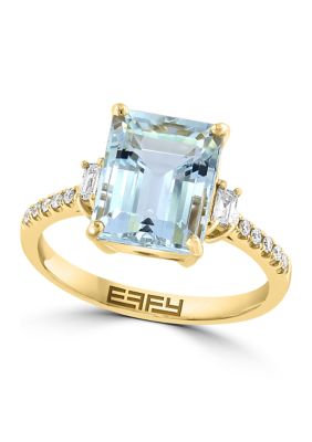 Effy 1/8 ct. t.w. Diamond, 3.45 ct. t.w. Aquamarine Ring in 14K Yellow Gold, 7 -  0617892871740