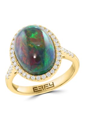 Effy 3.3 ct. t.w. Black Opal, 1/10 ct. t.w. Diamond Ring in 14K Yellow Gold, 7