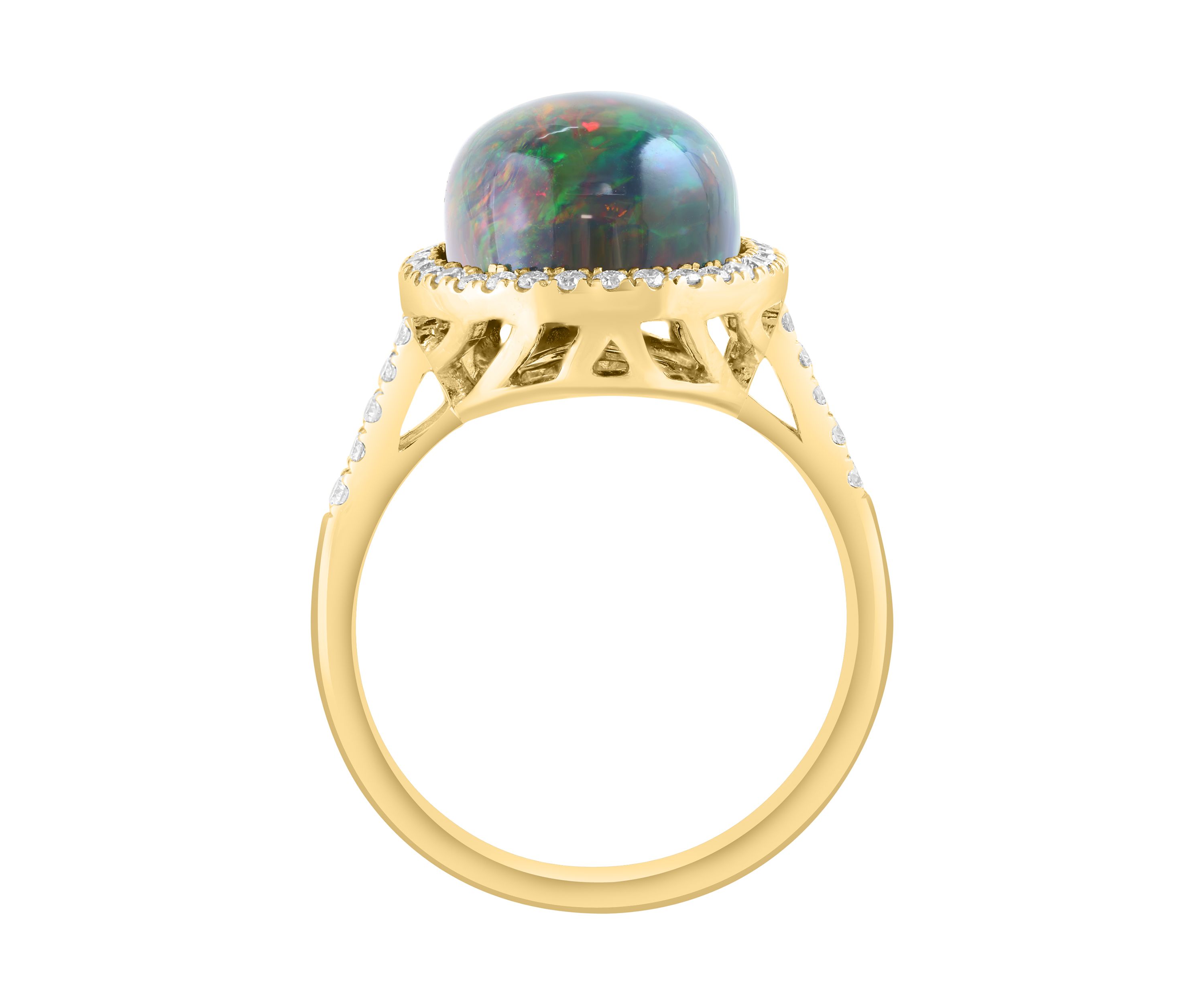 3.3 ct. t.w. Black Opal, 1/10 ct. t.w. Diamond Ring in 14K Yellow Gold