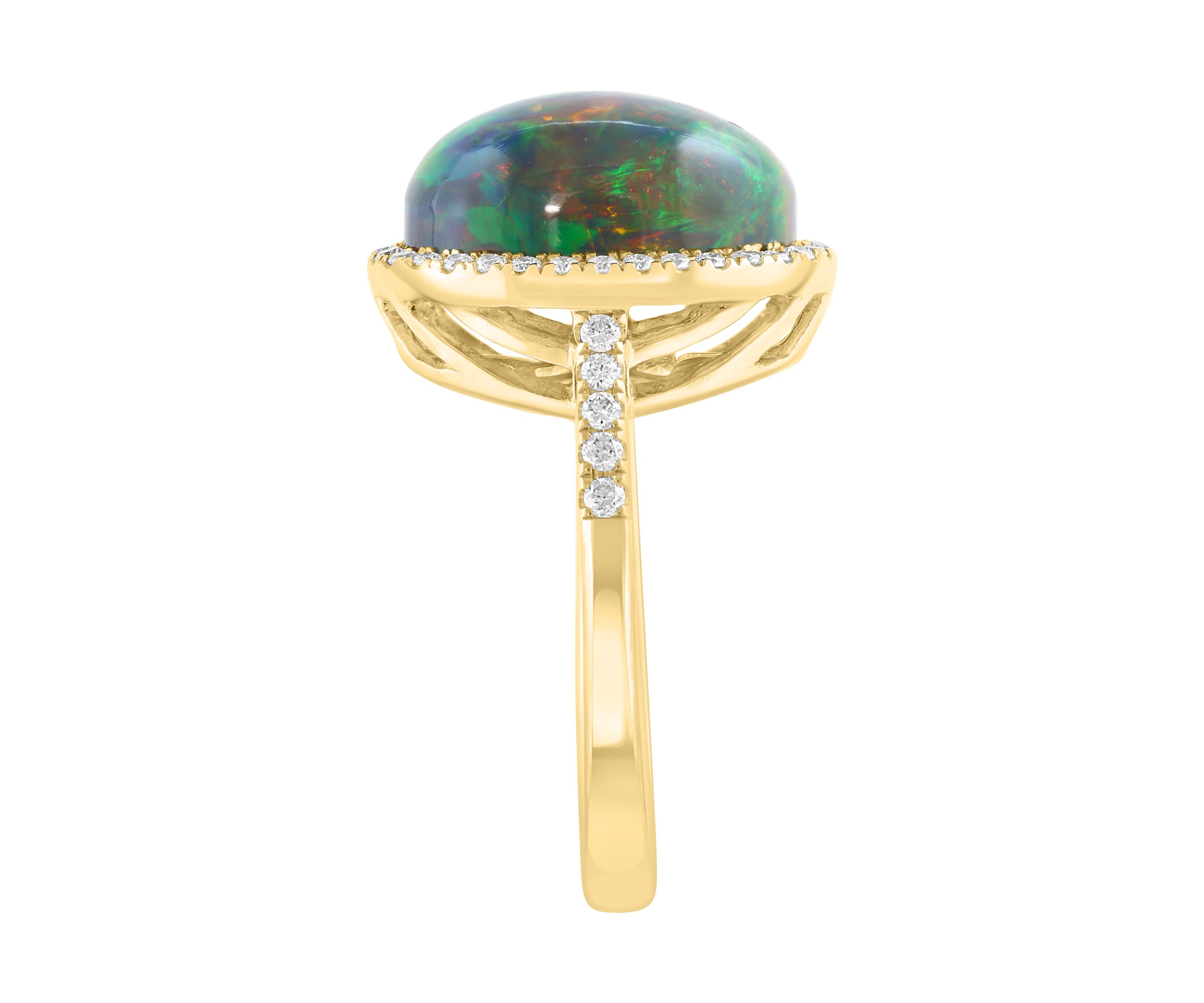 3.3 ct. t.w. Black Opal, 1/10 ct. t.w. Diamond Ring in 14K Yellow Gold