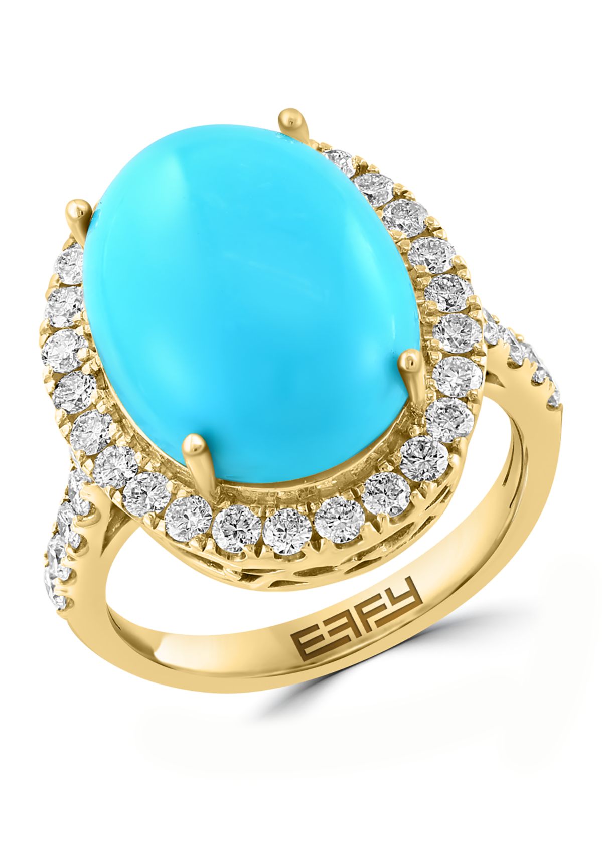 7/8 ct. t.w. Diamond, 6.35 ct. t.w. Turquoise Ring in 14K Yellow Gold