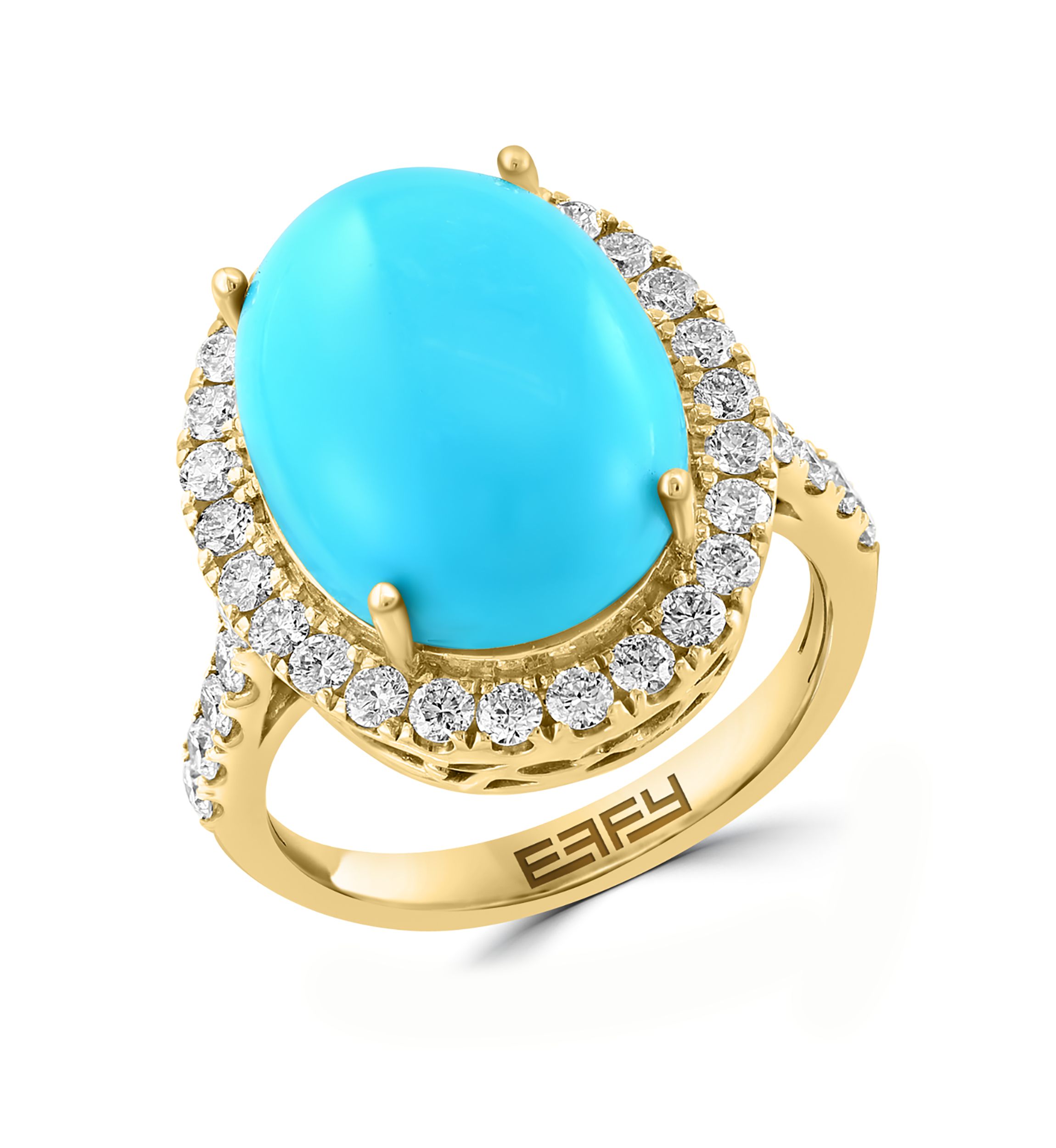 7/8 ct. t.w. Diamond, 6.35 ct. t.w. Turquoise Ring in 14K Yellow Gold