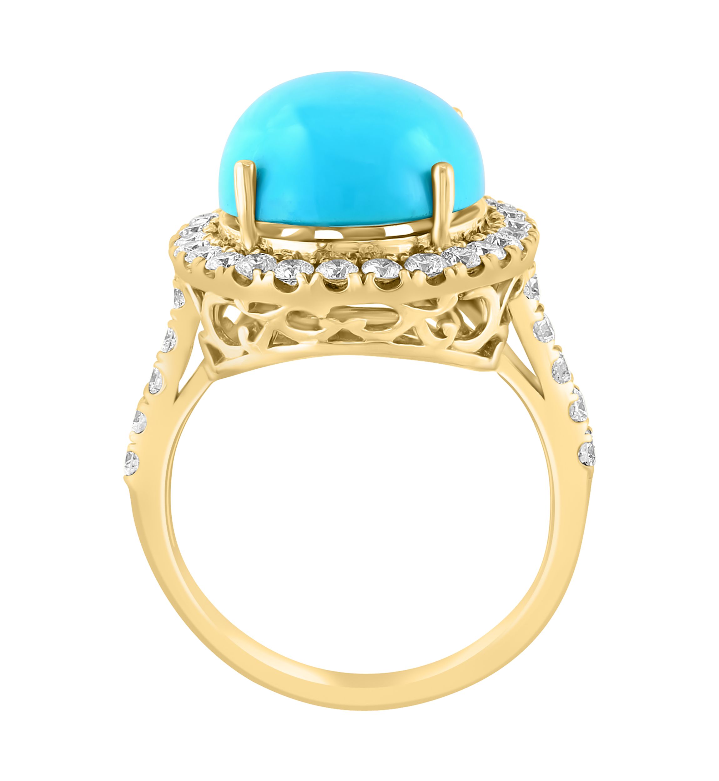 7/8 ct. t.w. Diamond, 6.35 ct. t.w. Turquoise Ring in 14K Yellow Gold