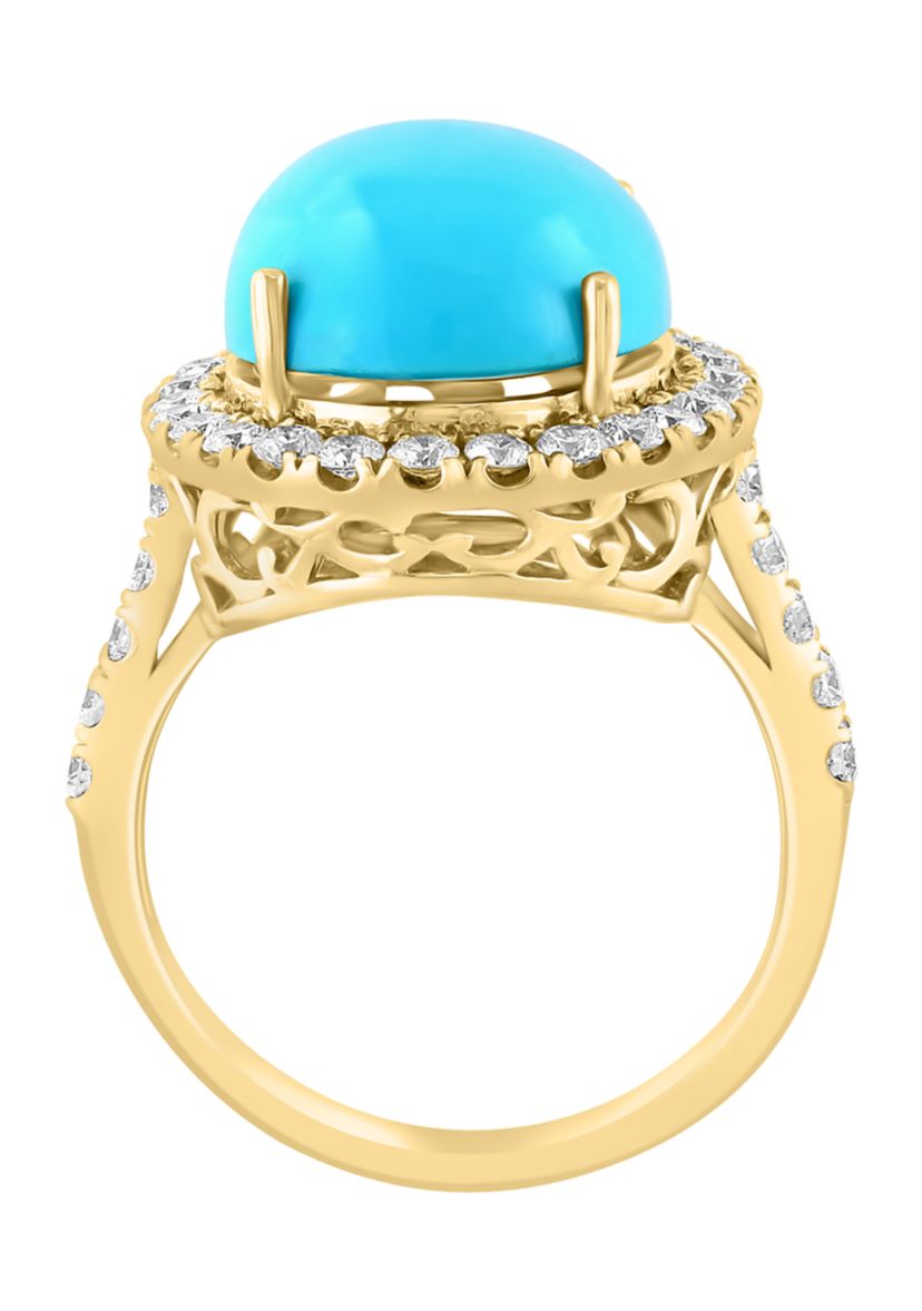 7/8 ct. t.w. Diamond, 6.35 ct. t.w. Turquoise Ring in 14K Yellow Gold