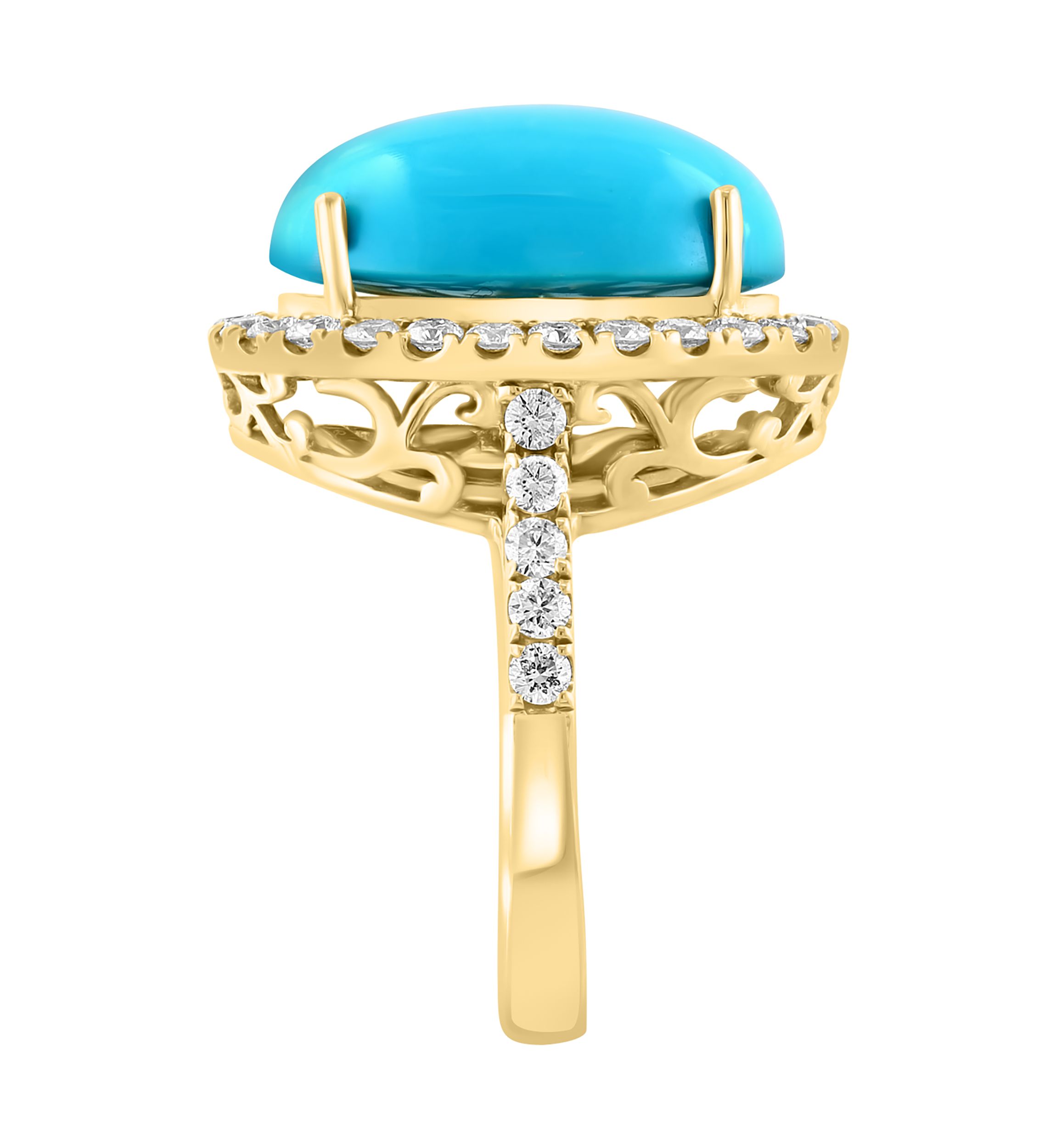 7/8 ct. t.w. Diamond, 6.35 ct. t.w. Turquoise Ring in 14K Yellow Gold