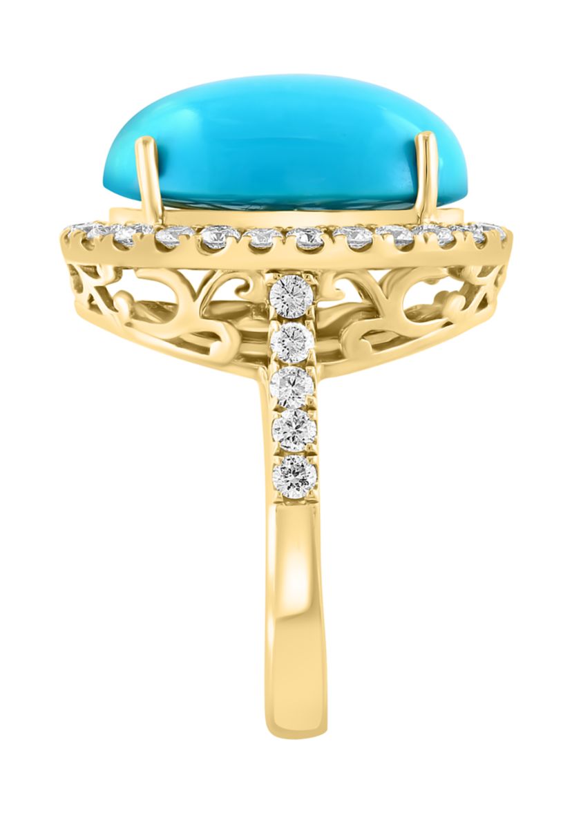 7/8 ct. t.w. Diamond, 6.35 ct. t.w. Turquoise Ring in 14K Yellow Gold