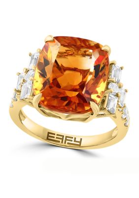 Effy Citrine And White Sapphire Ring In 14K Yellow Gold