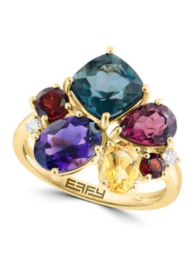 Effy Diamond, Amethyst, London Blue Topaz, Citrine, Garnet And Rhodolite Ring In 14K Yellow Gold
