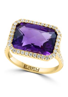 Effy 1/3 Ct. T.w. Diamond, Amethyst Ring In 14K Yellow Gold