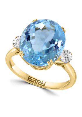 Effy 14K Yellow Gold Diamond Sky Blue Topaz Ring