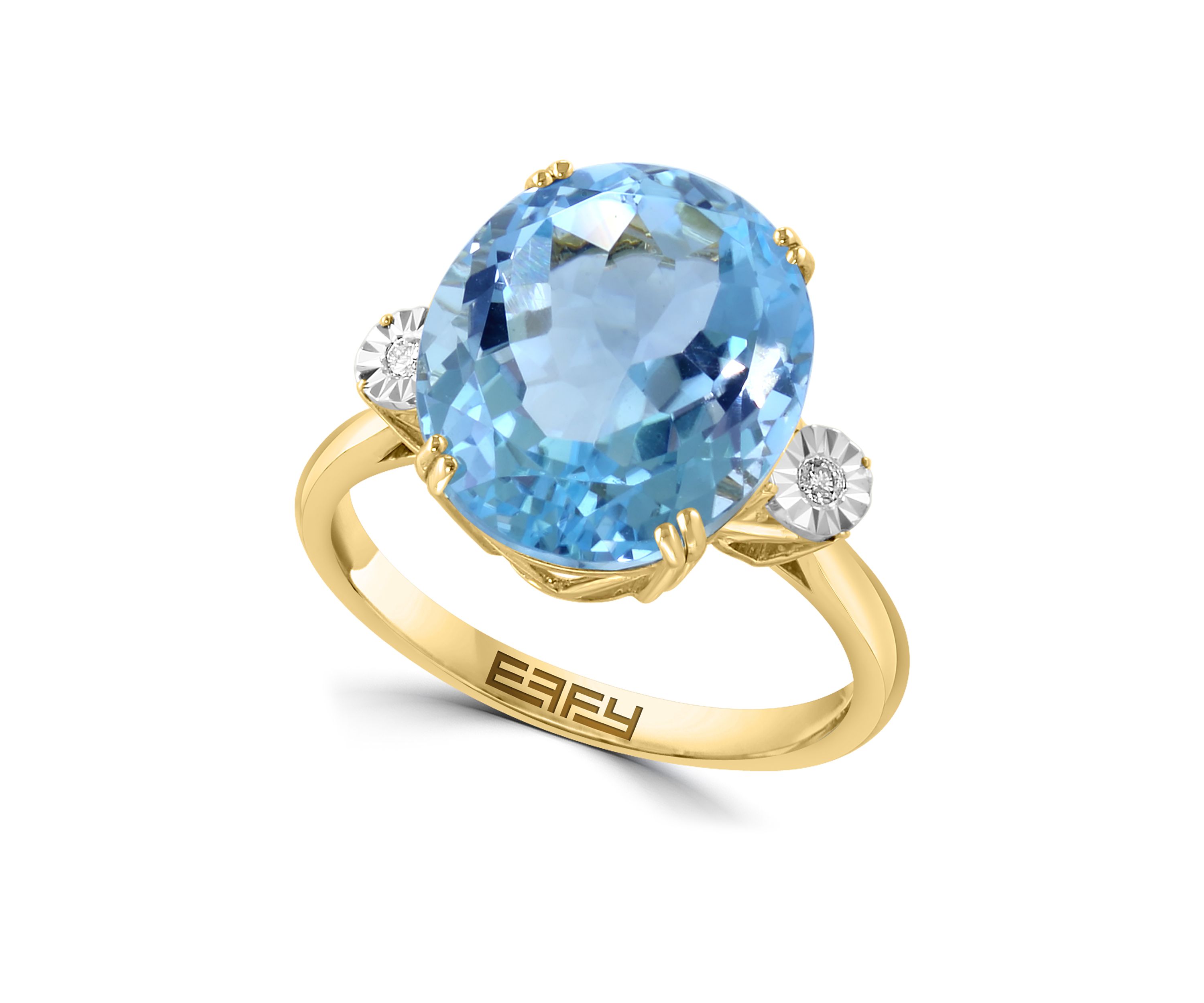 14K Yellow Gold Diamond Sky Blue Topaz Ring 