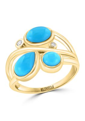 Effy 1/10 ct. t.w. Diamond, 2.3 ct t.w. Turquoise Ring in 14K Yellow Gold, 7 -  0617892880018