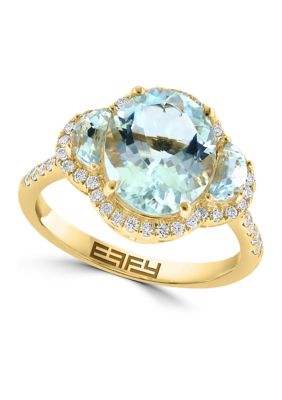 Effy 1/3 Ct. T.w. Diamond, 3.5 Ct. T.w. Aquamarine Ring In 14K Yellow Gold
