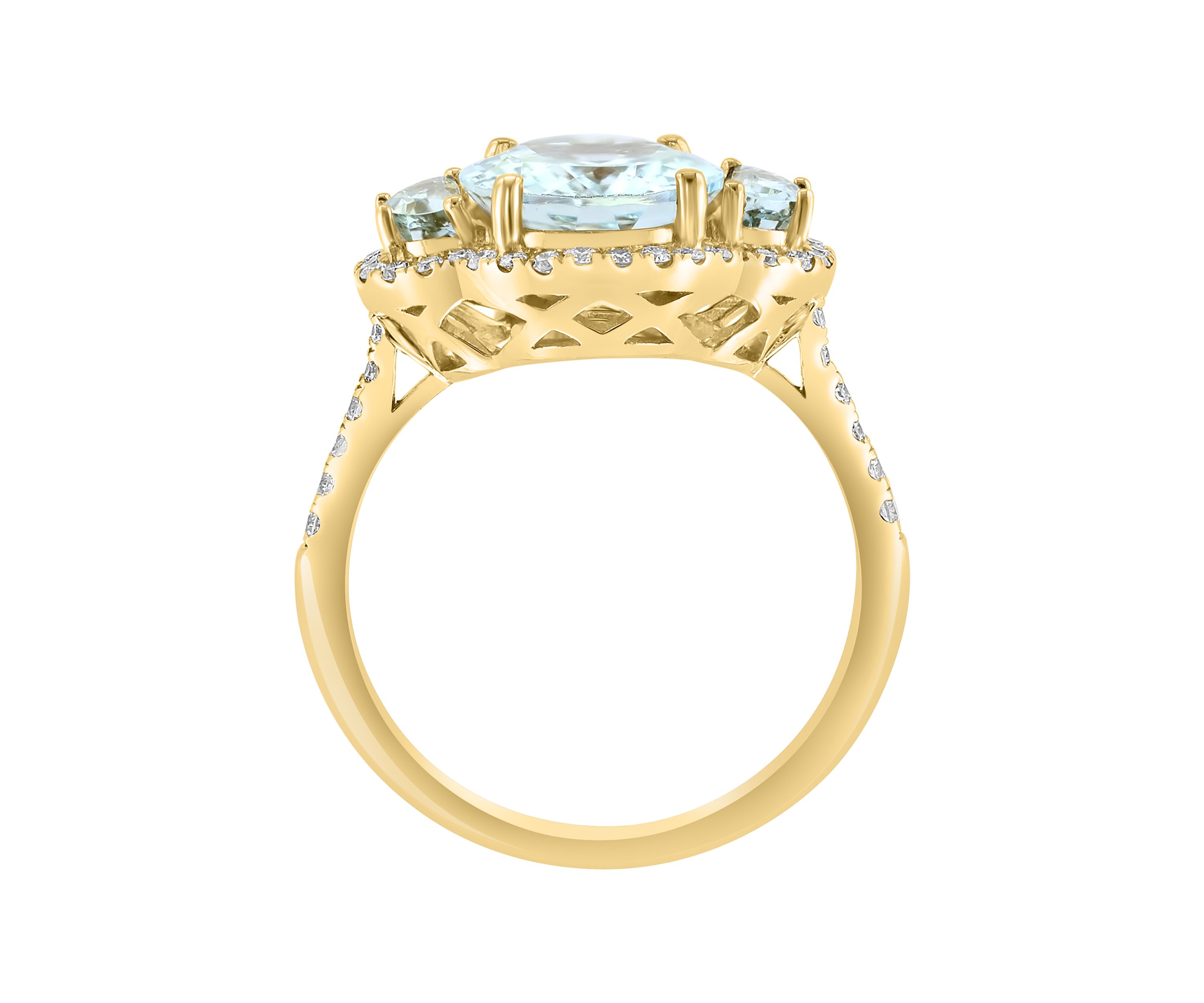 1/3 ct. t.w. Diamond, 3.5 ct. t.w. Aquamarine Ring in 14K Yellow Gold
