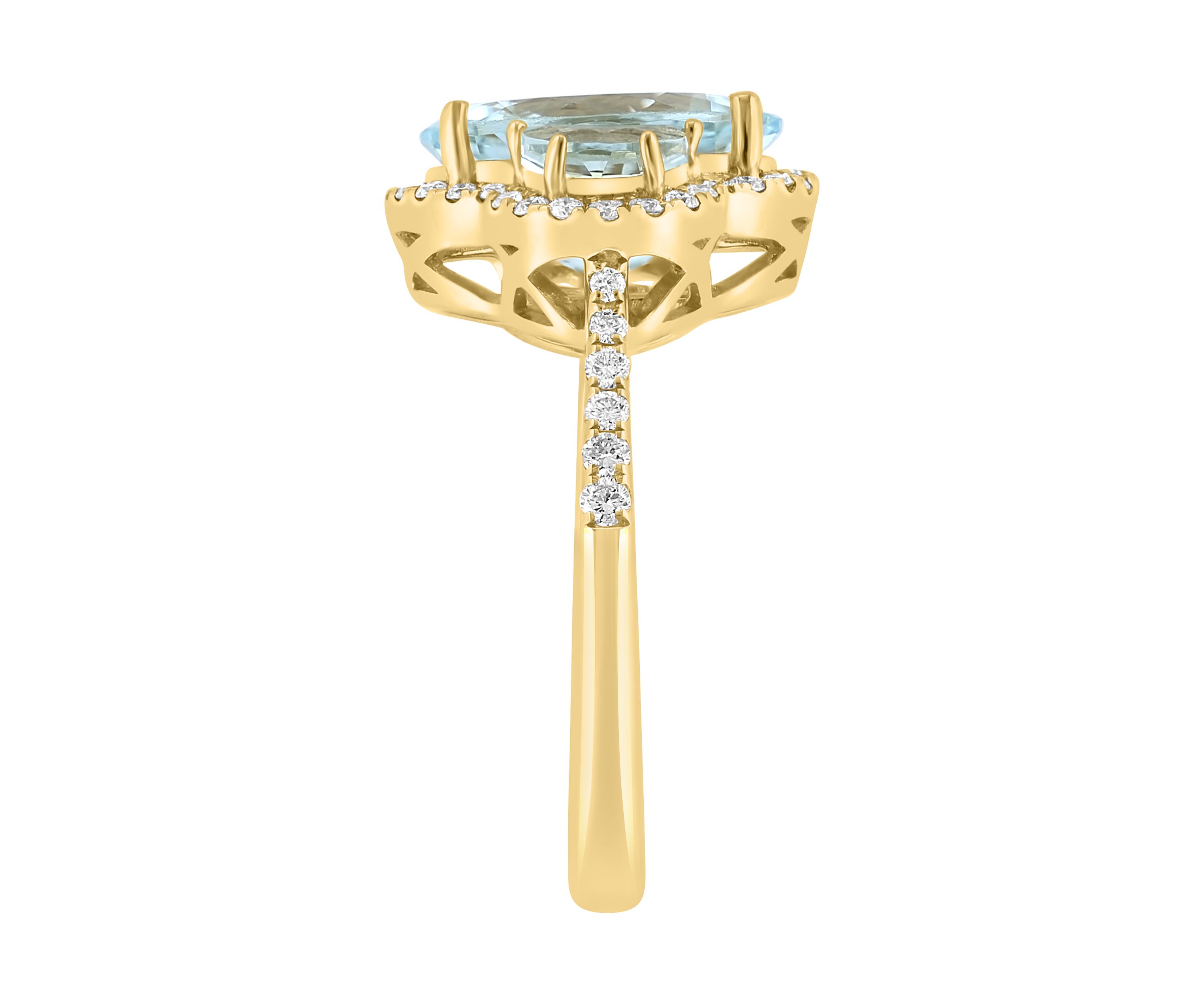1/3 ct. t.w. Diamond, 3.5 ct. t.w. Aquamarine Ring in 14K Yellow Gold