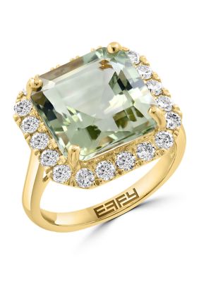 Effy 3/4 Ct. T.w. Diamond, 7.8 Ct. T.w. Green Amethyst Ring In 14K Yellow Gold