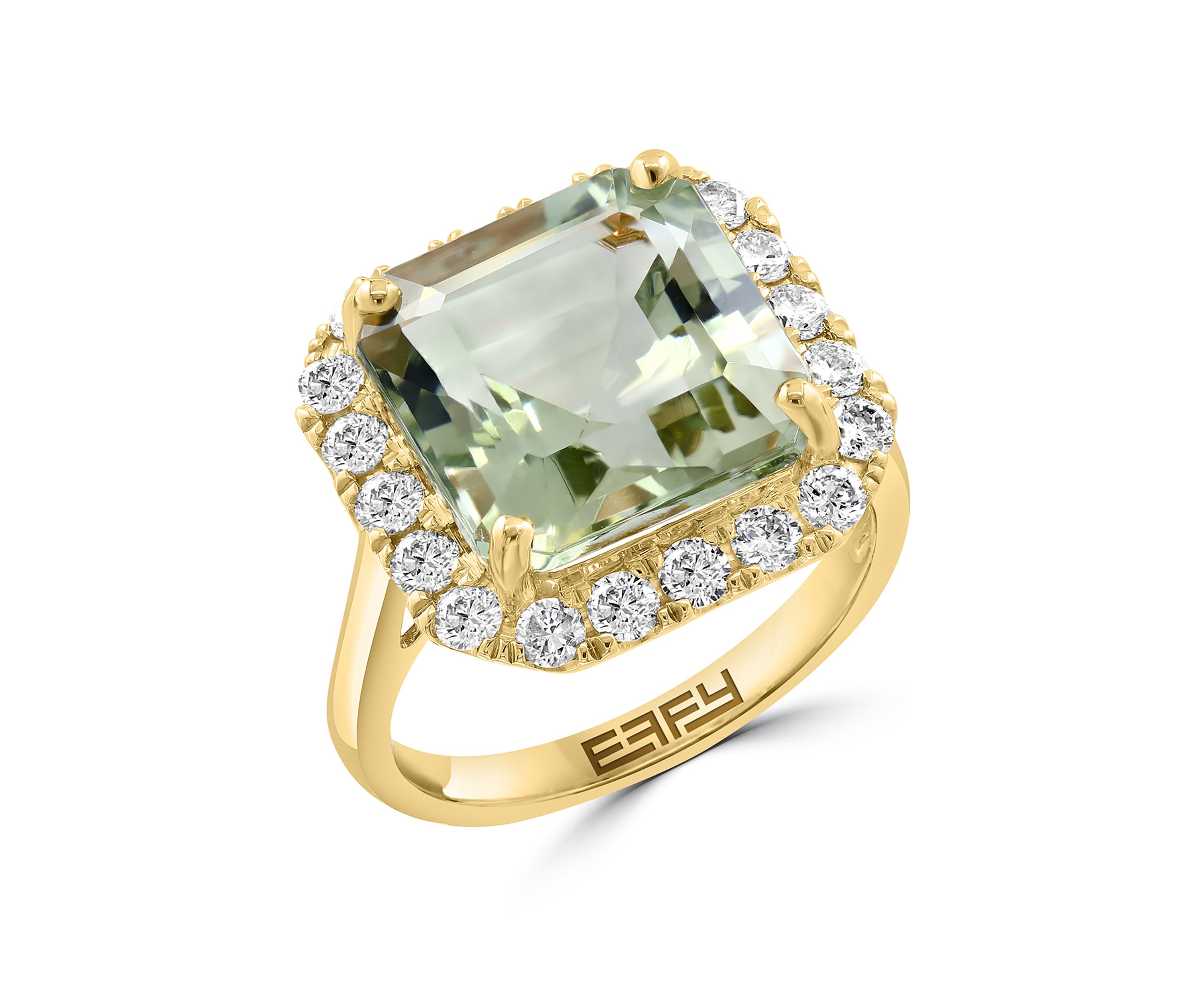3/4 ct. t.w. Diamond, 7.8 ct. t.w. Green Amethyst Ring in 14K Yellow Gold
