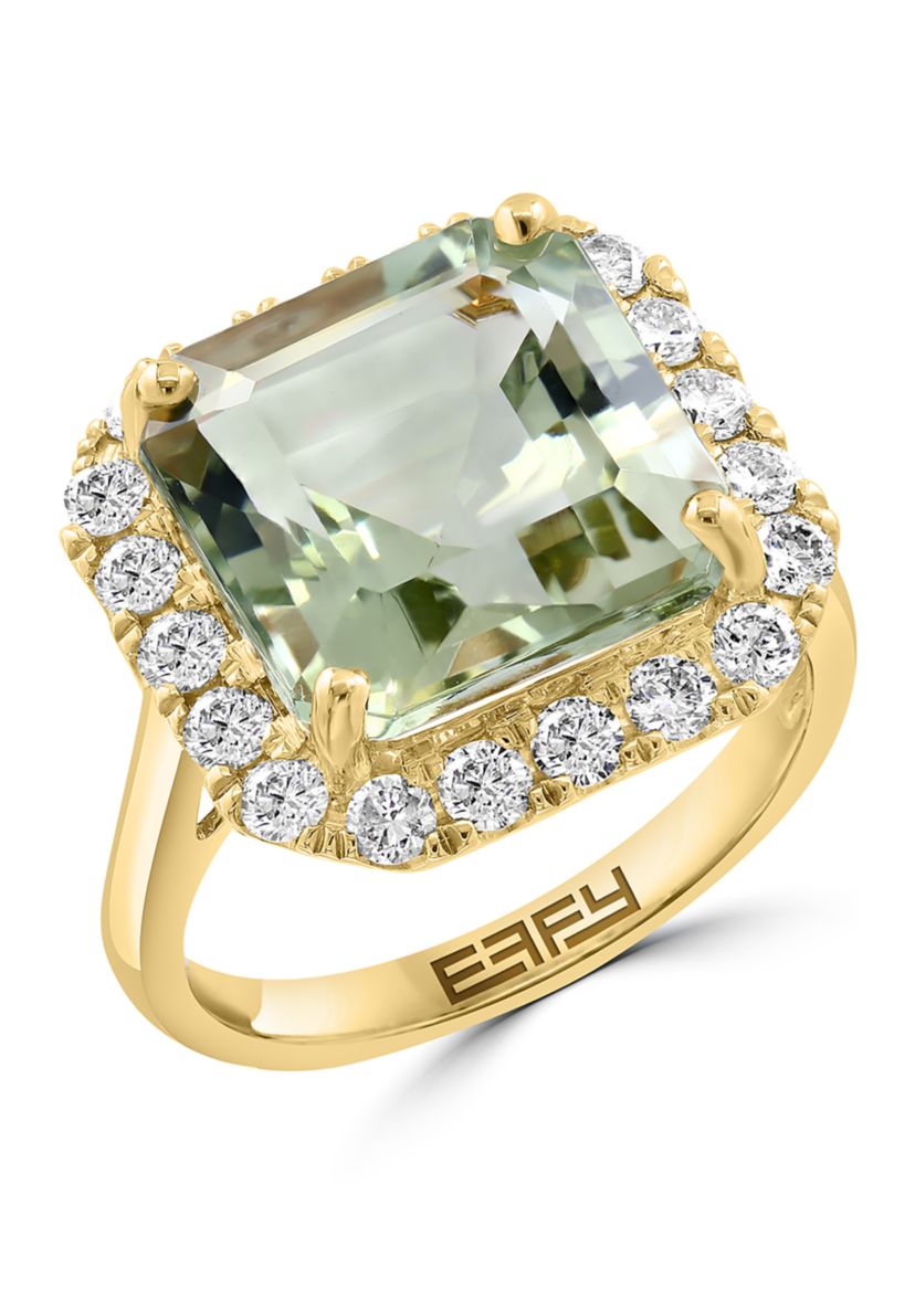 3/4 ct. t.w. Diamond, 7.8 ct. t.w. Green Amethyst Ring in 14K Yellow Gold