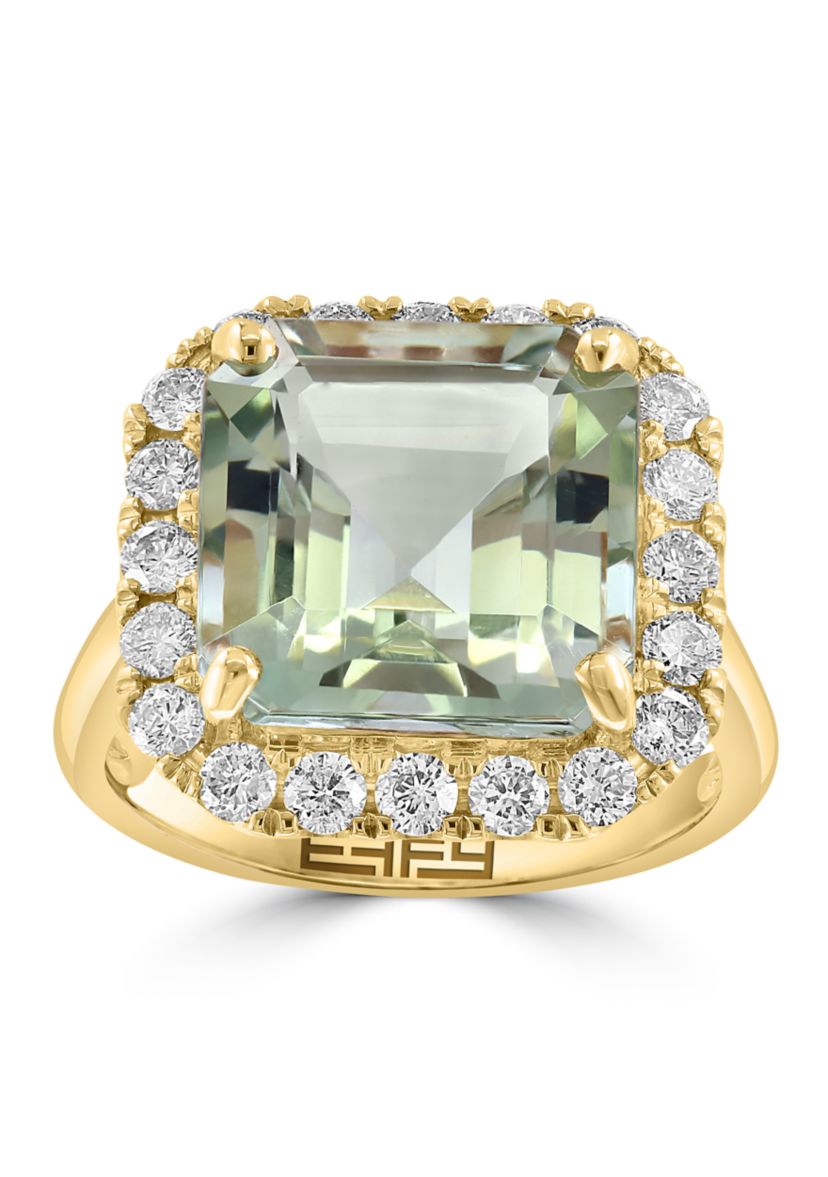 3/4 ct. t.w. Diamond, 7.8 ct. t.w. Green Amethyst Ring in 14K Yellow Gold