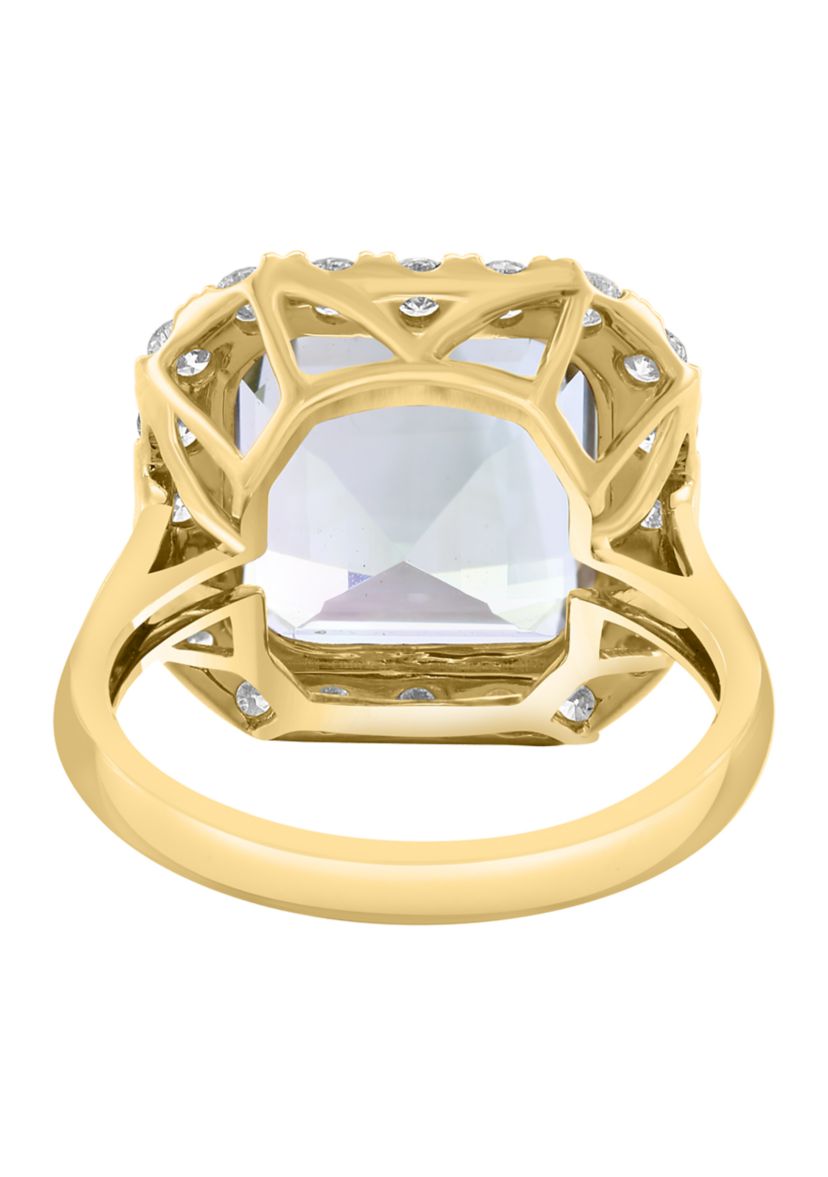 3/4 ct. t.w. Diamond, 7.8 ct. t.w. Green Amethyst Ring in 14K Yellow Gold