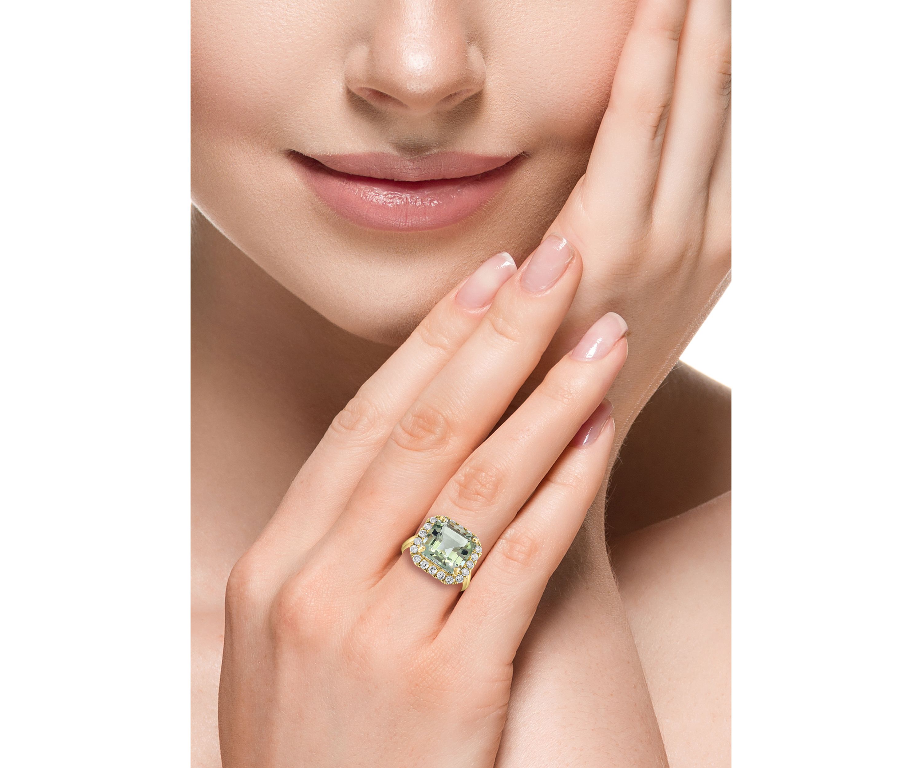 3/4 ct. t.w. Diamond, 7.8 ct. t.w. Green Amethyst Ring in 14K Yellow Gold
